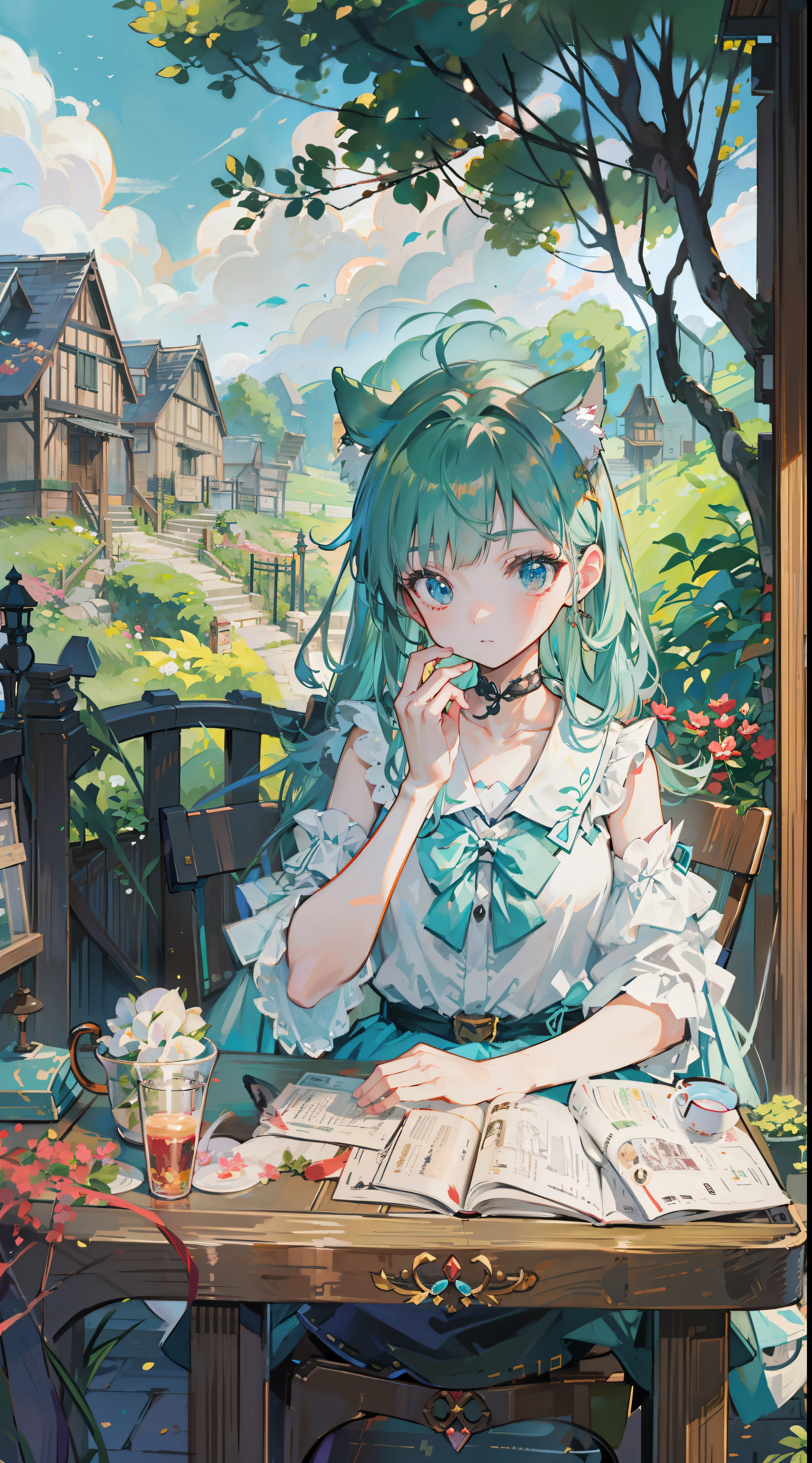 (Tabletop, highest quality: 1.1), Ghibli style, alone, , Weibo, Tinker's Wife (Tabletop), highest quality, Expressive eyes, Perfect Face, Small breasts, thin, ((Wearing a dress and playing the piano)),Transparent glass bottle body, Glass Girl, transparent, Wavy green hair, Pink and blue eyes, Green leaves of hair, Eyes like shining jewels, Long eyelashes, Transparency, ((Wearing a dress and playing the piano)), (Red Jewel Autumn Costume)), whole body, Standing Pose Reaching Out, thin feet, Perfect hands, Five Fingers, Yun News (Hmph), no_human, (((Cat ear))), Forest land