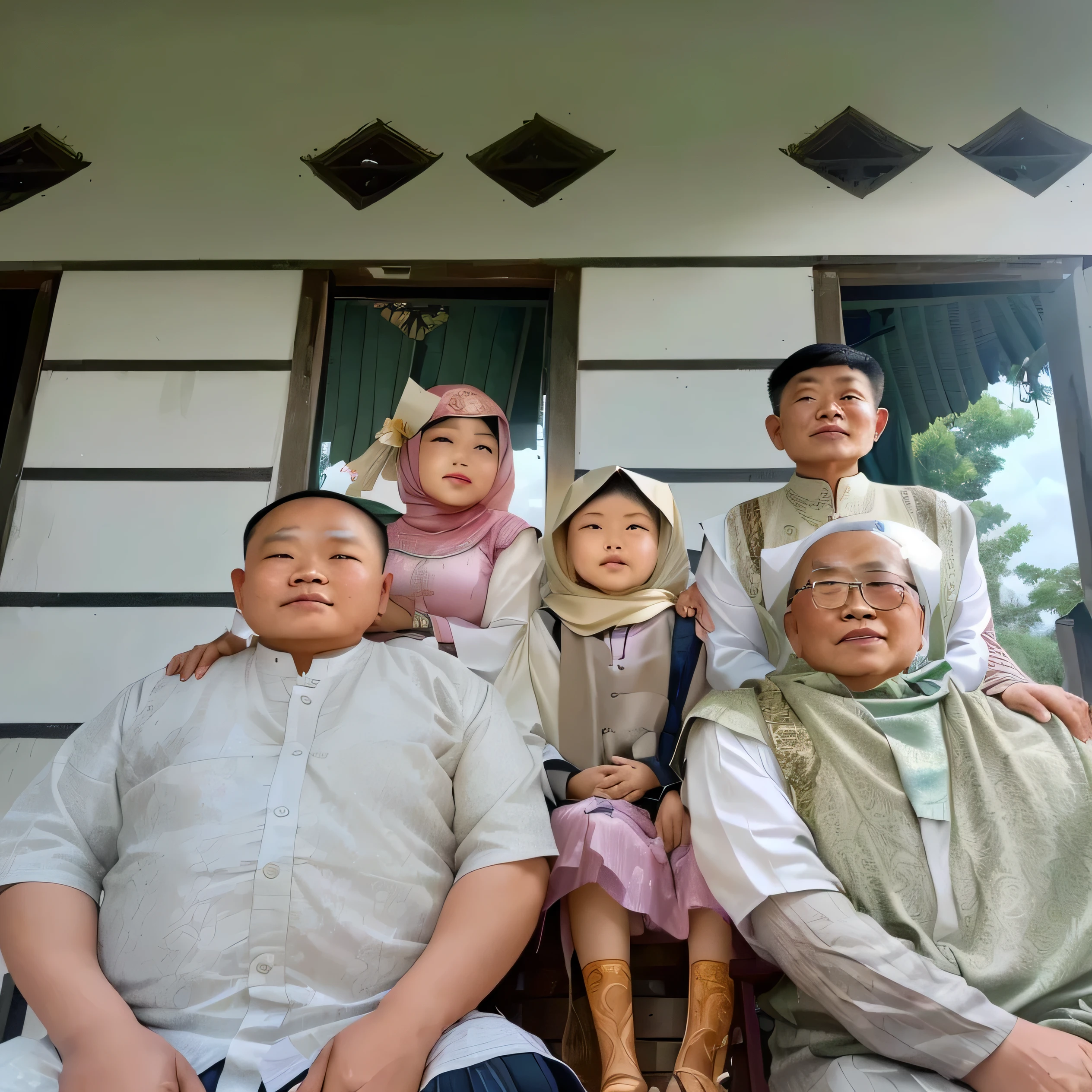 there are a group of people sitting on a bench together, happy family, an indonesian family portrait, barong family, old picture, potrait, family photo, family portrait, full protrait, protrait, barong family member, mourning family, at home, picture, a picture, comming, very clear picture, photoshot, kuntilanak, vacation photo
