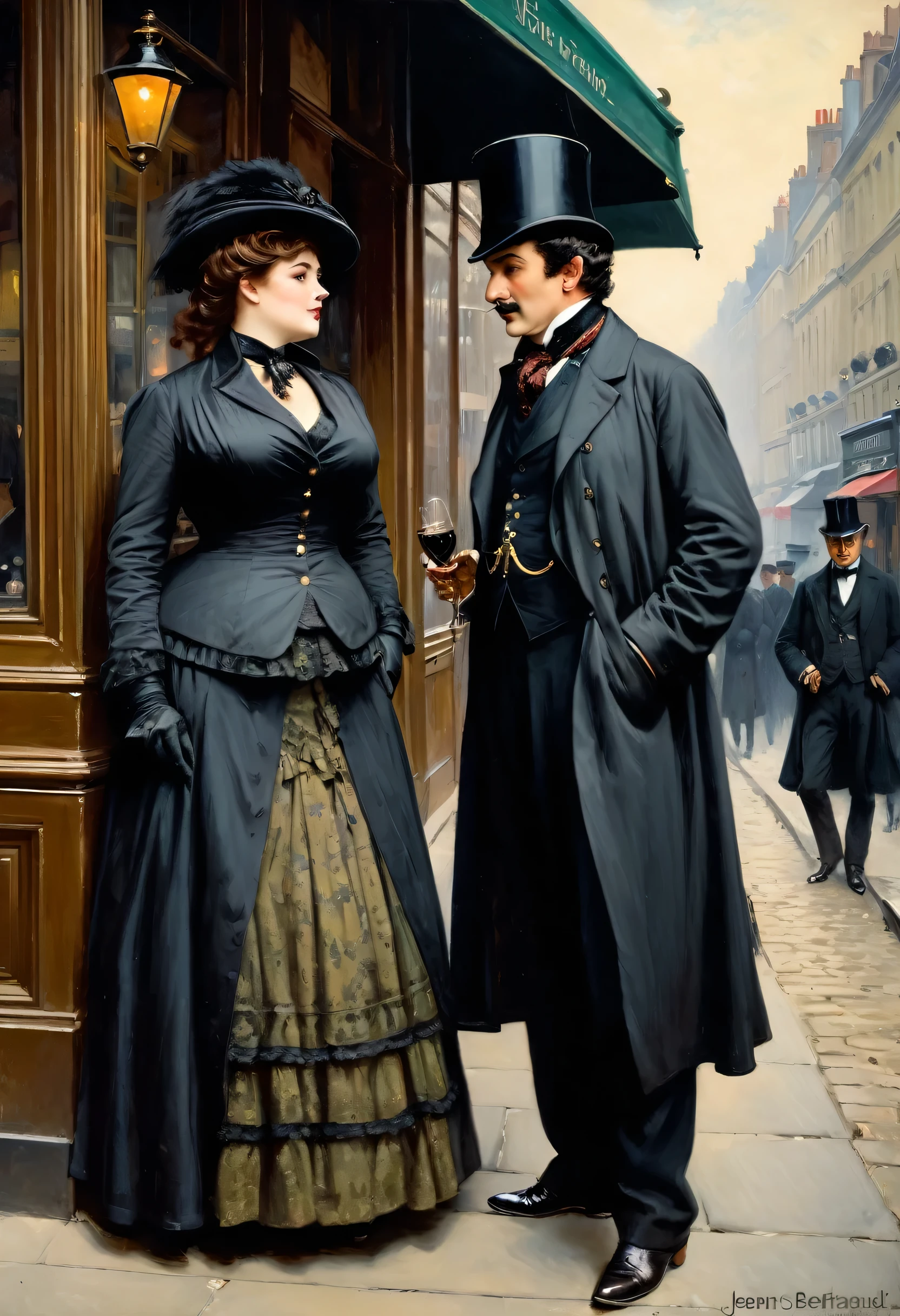 Full body shot of a Victorian Scene, sherlock holmes and a plump voluptuous buxom pretty Victorian widow having flirt standing face to face in Baker street,
by Jean Béraud, inspired by Jean Béraud, inspired by Édouard Detaille, edouard leon cortes, inspired by Ivan Kramskoi, inspired by Jean-Louis-Ernest Meissonier, by Édouard Detaille, inspired by Paul Émile Chabas