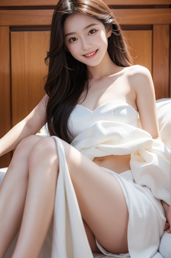 Beautiful girl with long hair,White Dress,flat chest,White skin,Cute and playful,Girlfriend,Smile