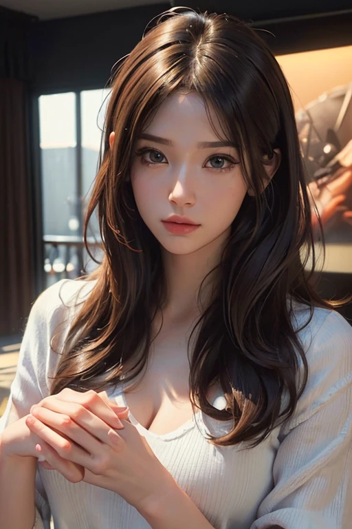 ((Arafe woman wearing a noble fur coat)), (aesthetic cute with flutter:1.4), , beautiful aesthetic face, Popular makeup, Aesthetic Face,  with professional makeup, kawaii realistic portrait, sexy face with full makeup, ,Looking at the camera、Light in the eyes、