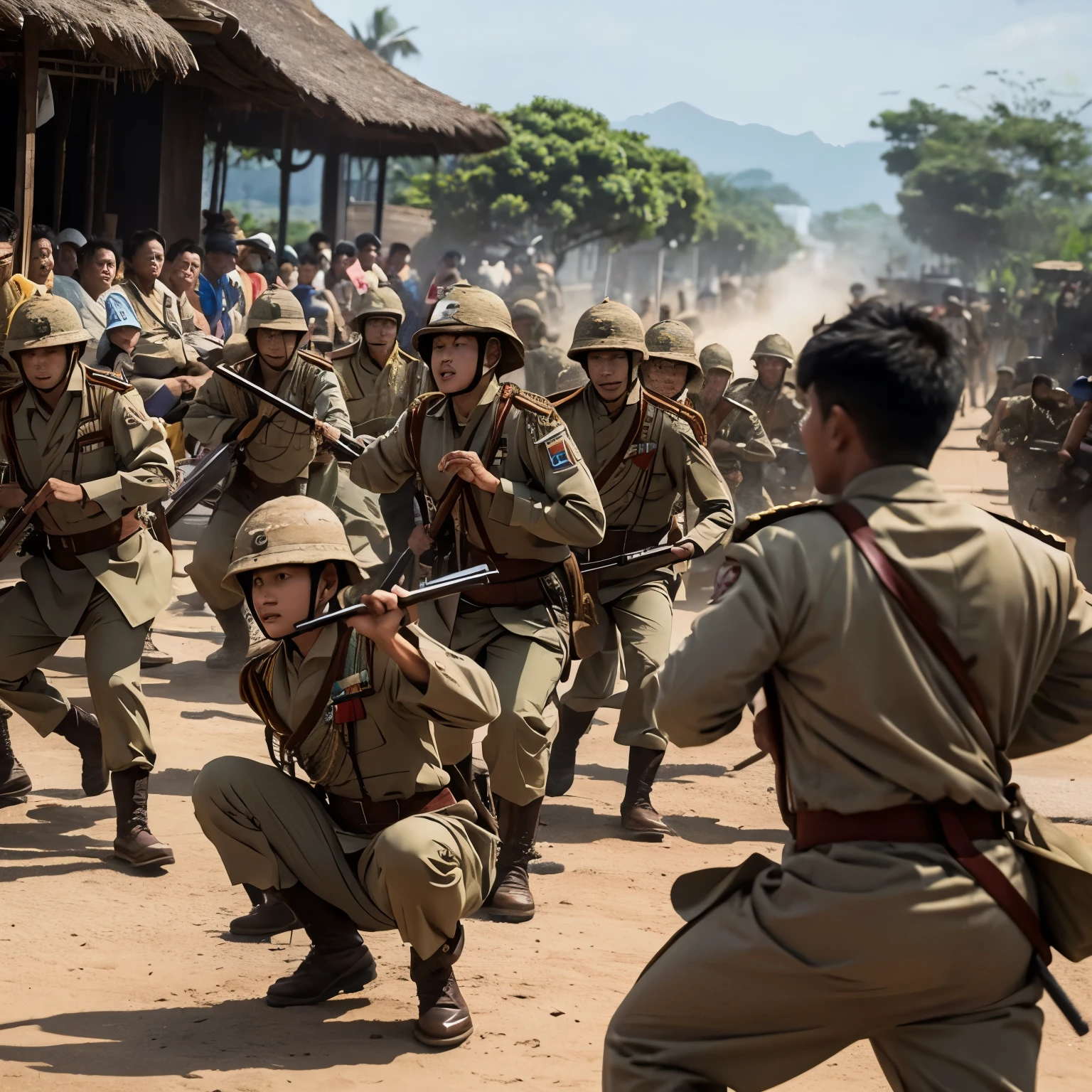 a group of Indonesian royal soldiers are attacking