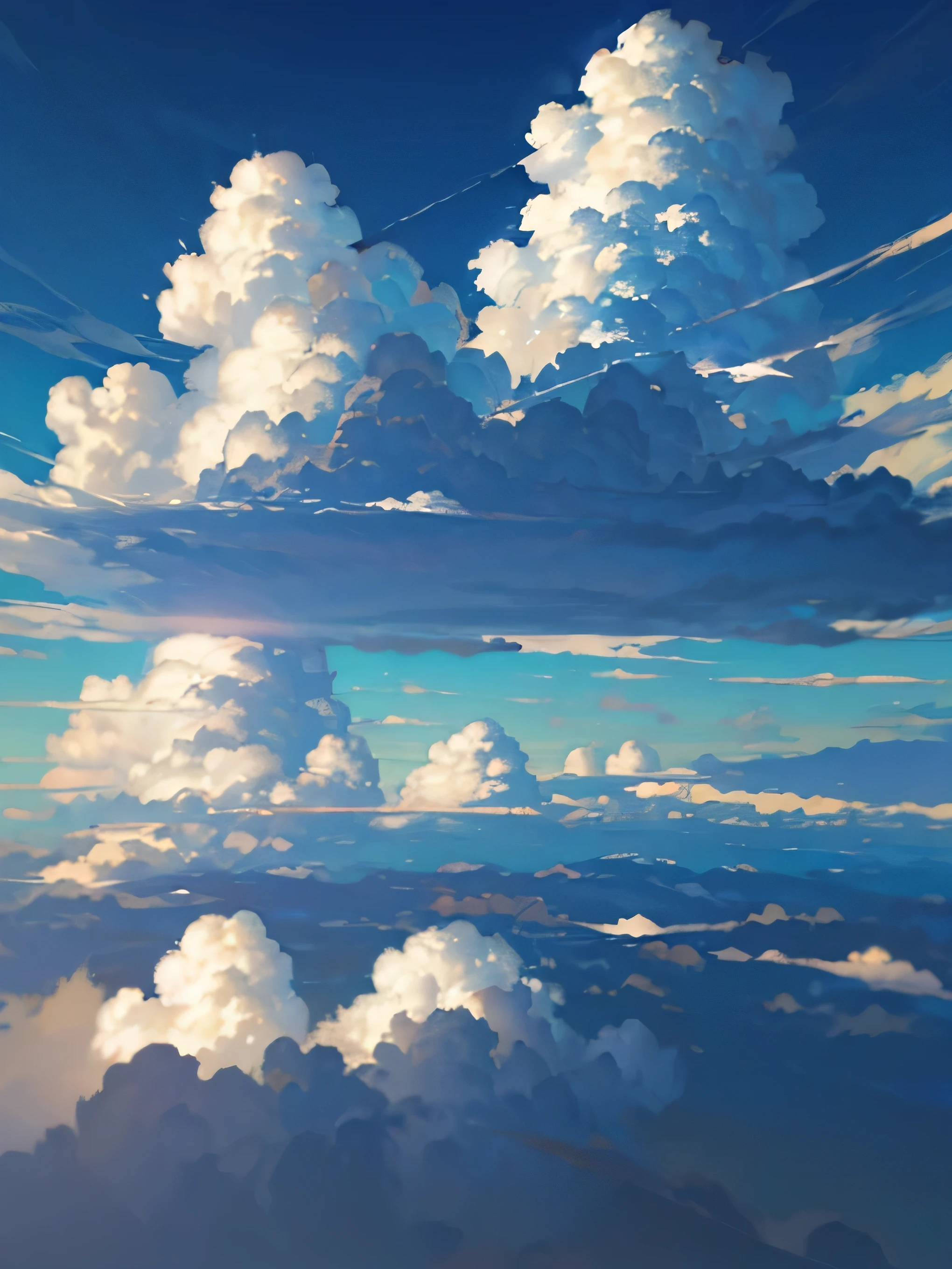 (highres,photorealistic),blue sky filled with fluffy clouds,realistic clouds in a clear blue sky,sunlight illuminating white clouds,serene atmosphere,fluffy cumulus clouds,dreamy sky,scattered clouds floating in the blue sky,vibrant blue color,soft sunlight,peaceful and calm ambiance,serene and tranquil scene,vivid and natural colors,gentle and wispy cloud formations,puffy and cotton-like clouds,seamless transition between sky and clouds,crisp and clear air,celestial beauty,ethereal and heavenly atmosphere