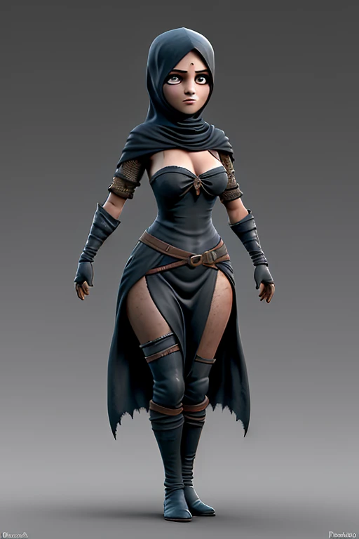 Estilo Dark Souls 3, Mujer delgada, burqa, piel oscura, pose de batalla, enfoque completo, sensualidad, hermosa,