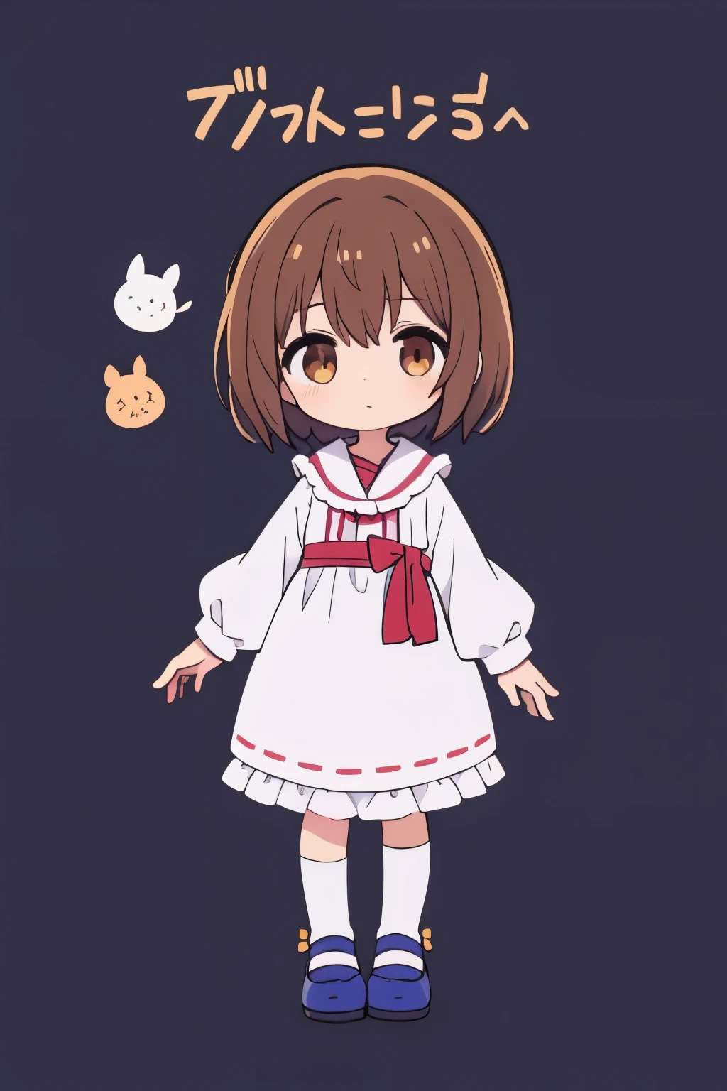 kawaii,chibi,1girl,anime,full body,simple background,stand up, ,front view,brown eyes,brown hair,short hair,cartoon, long sleeve,--niji 5
