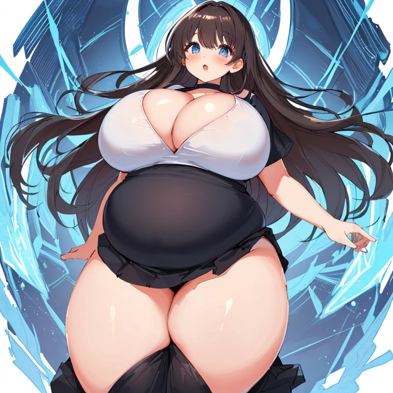 Beautiful Girl, (Overly Plump Thighs: 1.5), Biggest Breasts, Biggest Thighs, (Super Mega Ultra Thick Body: 1.5), (Enormously Huge Breasts: 1.5), (Massively Oversized Breasts: 1.5), (Extremely Wide Thighs: 1.5), (Extremely Gigantic Breasts: 1.5), (Long Brunette Hair), (Big Beautiful Blue Eyes), (Black Skirt), ((Big Cleavage, Red Cropped Top)), (Overwhelmingly Big Breasts: 1.5),