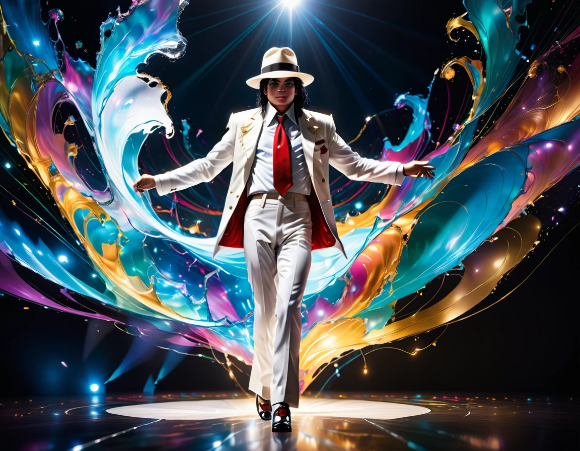 (smoothcriminal),1man\((michael jackson:2.0),white suit,necktie,white hat,singing and dancing,full body,dynamic pose\), BREAK ,background\(many spot lights,(live stage:1.5),(many audience:1.5)\), BREAK ,quality\(intricate details, very sharp, detailed face, detailed skin,8k,wallpaper of extremely detailed CG unit, masterpiece,hight resolution,top-quality,top-quality real texture skin,hyper realisitic,increase the resolution,RAW photos,best qualtiy,highly detailed,the wallpaper,cinematic lighting,ray trace,golden ratio\),landscape,long shot,wide shot,dynamic angle