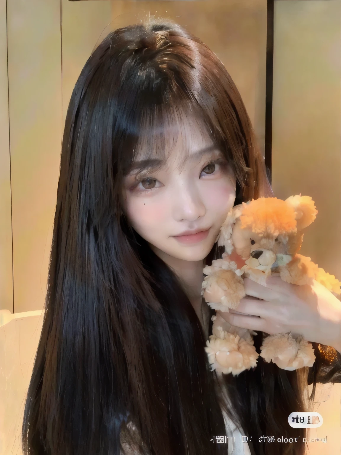 arafed girl con cabello largo holding a teddy bear in her hands, ulzzang, brown pelo largo con flequillo, pelo largo con flequillo, pelo largo con flequillo completo, asian girl con cabello largo, con cabello largo, el corte de hime, long straight brown hair, pelo largo y oscuro con flequillo, pelo cortado hime negro, cabello limpio con flequillo, Jennie, blackpink Jennie, Kim Jennie, Jennie Kim, Jennie from Blackpink