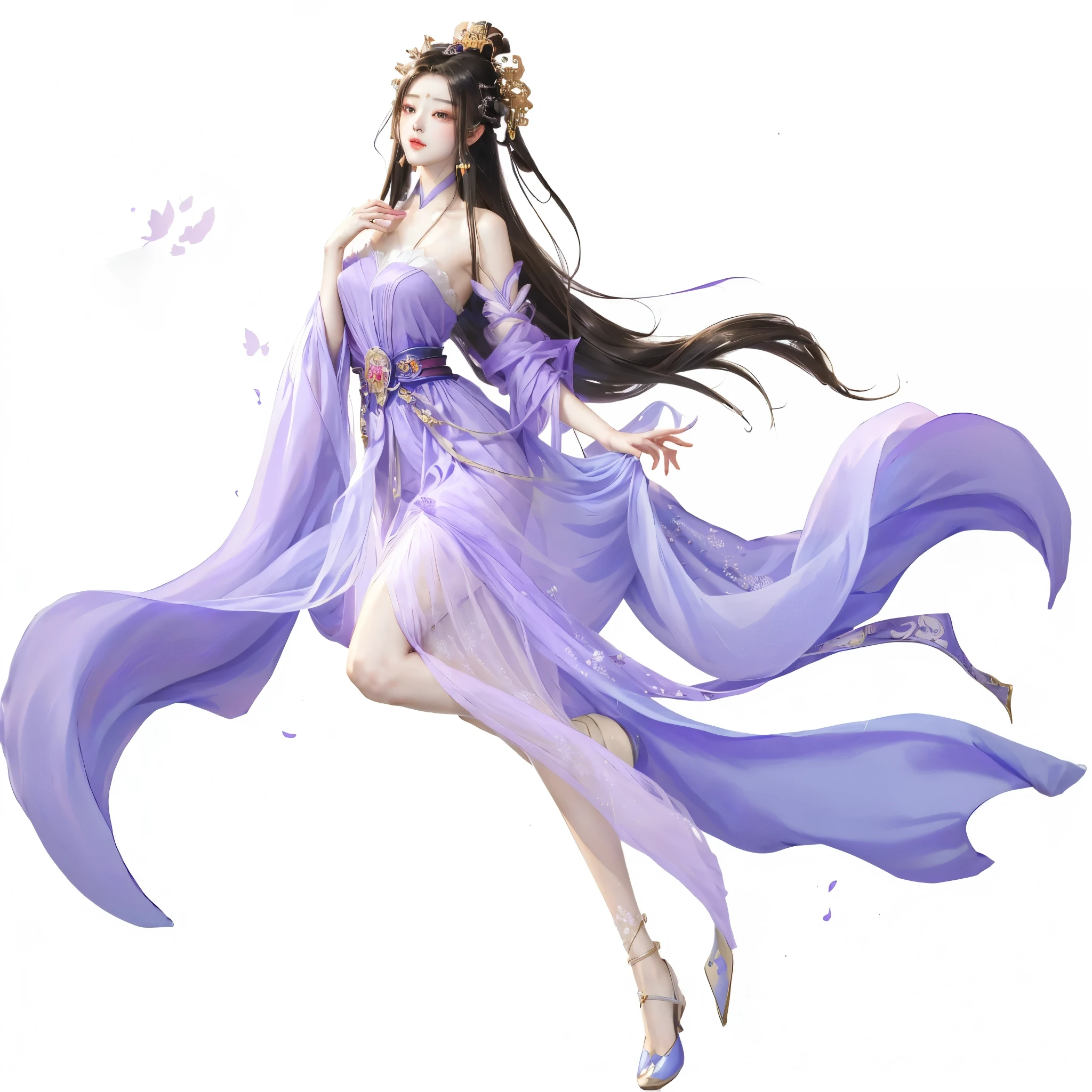 anime girl in a purple dress with a fan in her hand, full body xianxia, a beautiful fantasy empress, ((a beautiful fantasy empress)), beautiful young wind spirit, by Fan Qi, beautiful fantasy maiden, by Qu Leilei, by Yang J, inspired by Lan Ying, beautiful alluring anime woman, heise jinyao, g liulian art style