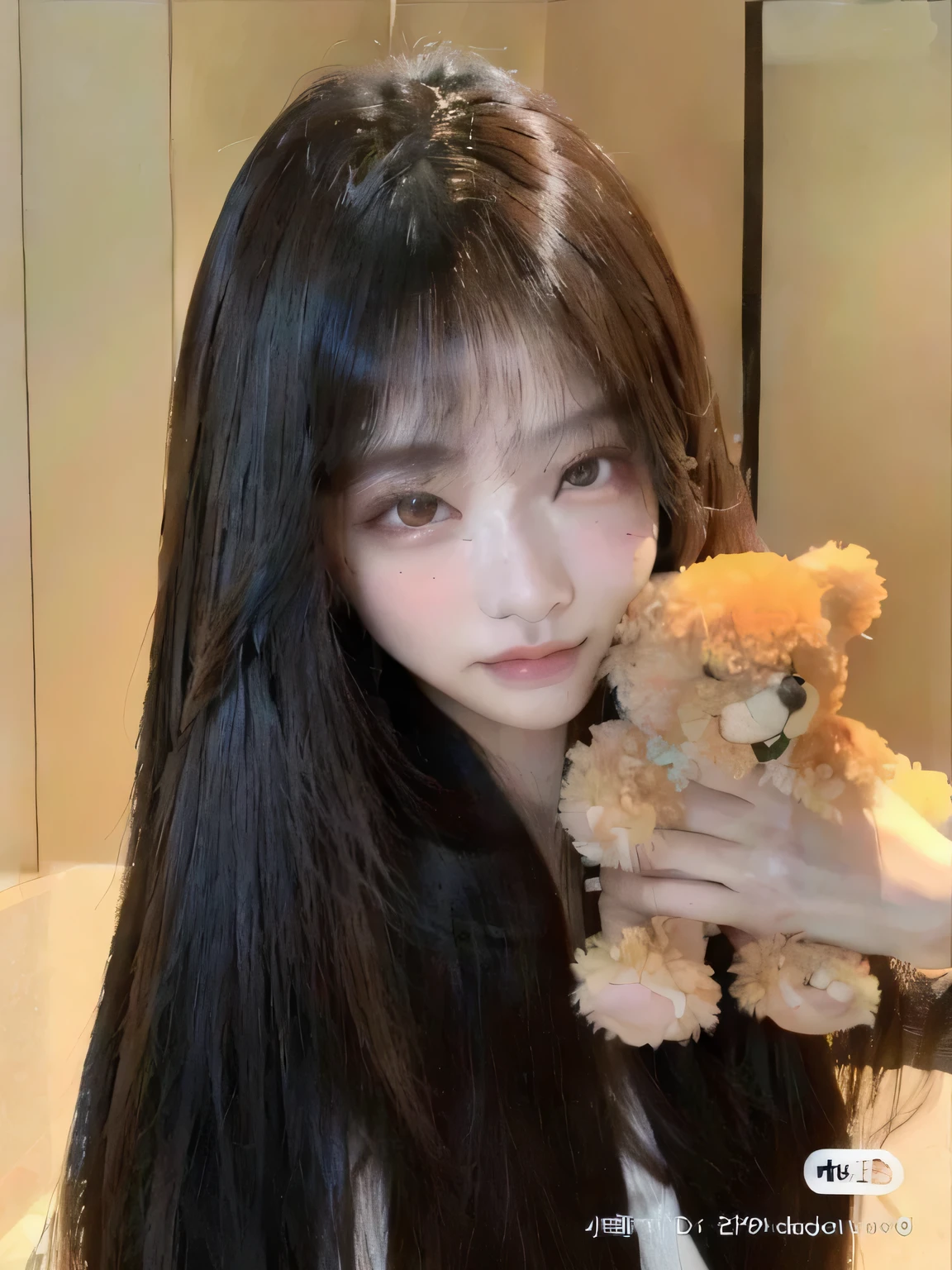 arafed girl con cabello largo holding a teddy bear in her hands, ulzzang, brown pelo largo con flequillo, pelo largo con flequillo, pelo largo con flequillo completo, asian girl con cabello largo, con cabello largo, el corte de hime, long straight brown hair, pelo largo y oscuro con flequillo, pelo cortado hime negro, cabello limpio con flequillo, Jennie, blackpink Jennie, Kim Jennie, Jennie Kim, Jennie from Blackpink