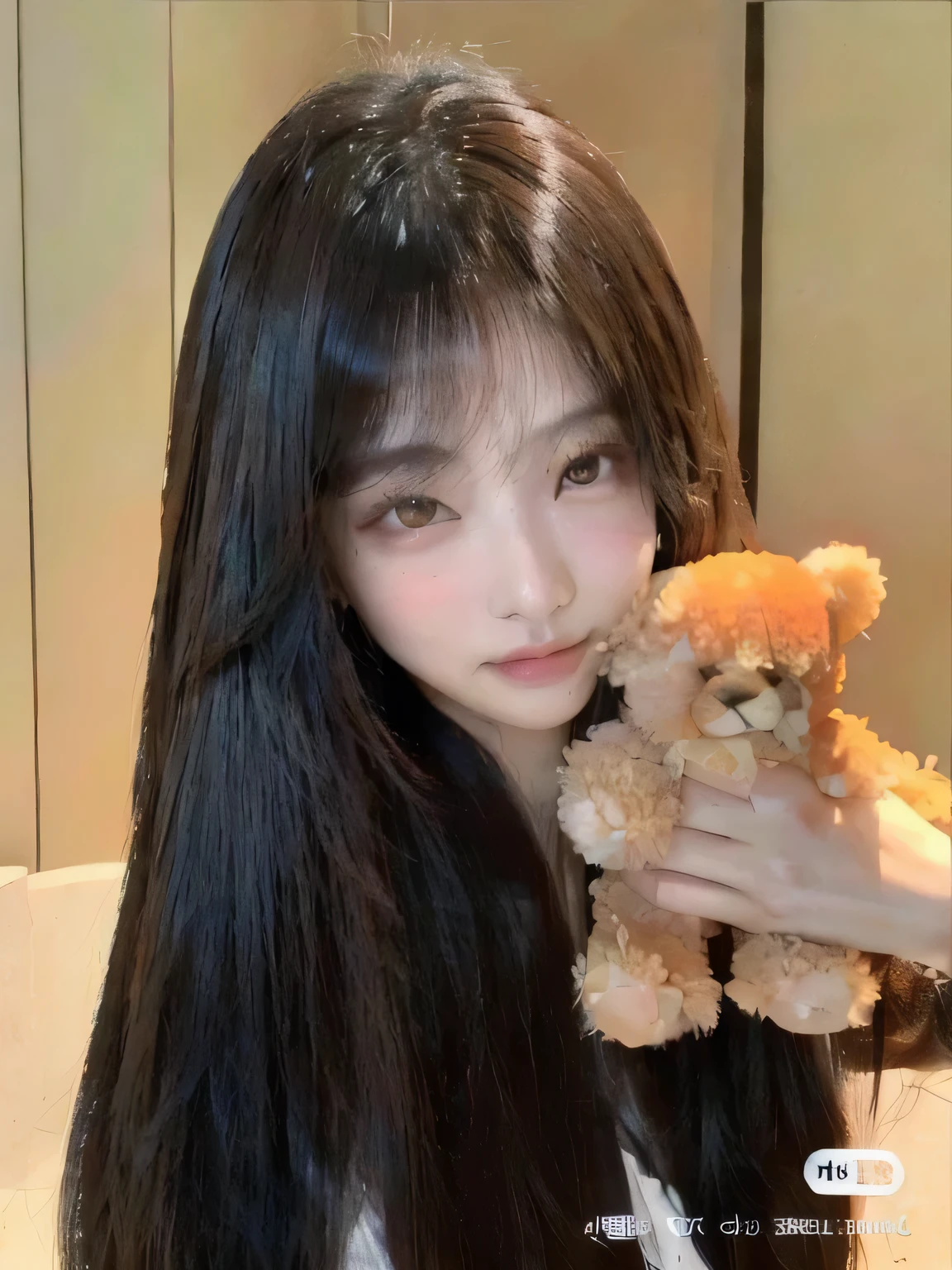 arafed girl con cabello largo holding a teddy bear in her hands, ulzzang, brown pelo largo con flequillo, pelo largo con flequillo, pelo largo con flequillo completo, asian girl con cabello largo, con cabello largo, el corte de hime, long straight brown hair, pelo largo y oscuro con flequillo, pelo cortado hime negro, cabello limpio con flequillo, Jennie, blackpink Jennie, Kim Jennie, Jennie Kim, Jennie from Blackpink