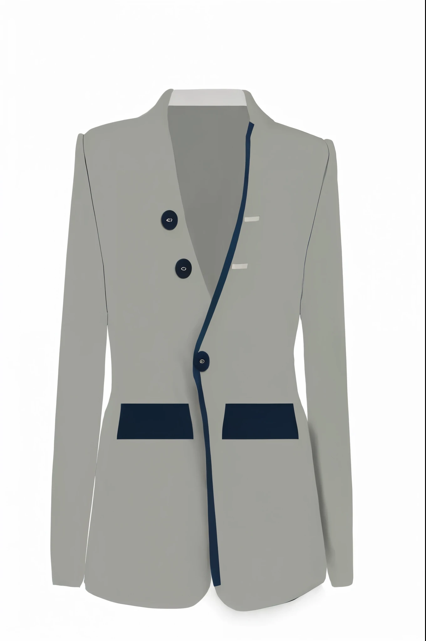 a close up of a jacket with a blue stripe on the front, coat decollete jodhpurs, lapel, subject detail: wearing a suit, tailored clothing, grey jacket, avant designer uniform, officers uniform, business suit, grey suit, trimmed with a white stripe, with two front pockets, stylish suit, in style of col price, costume with blue accents
