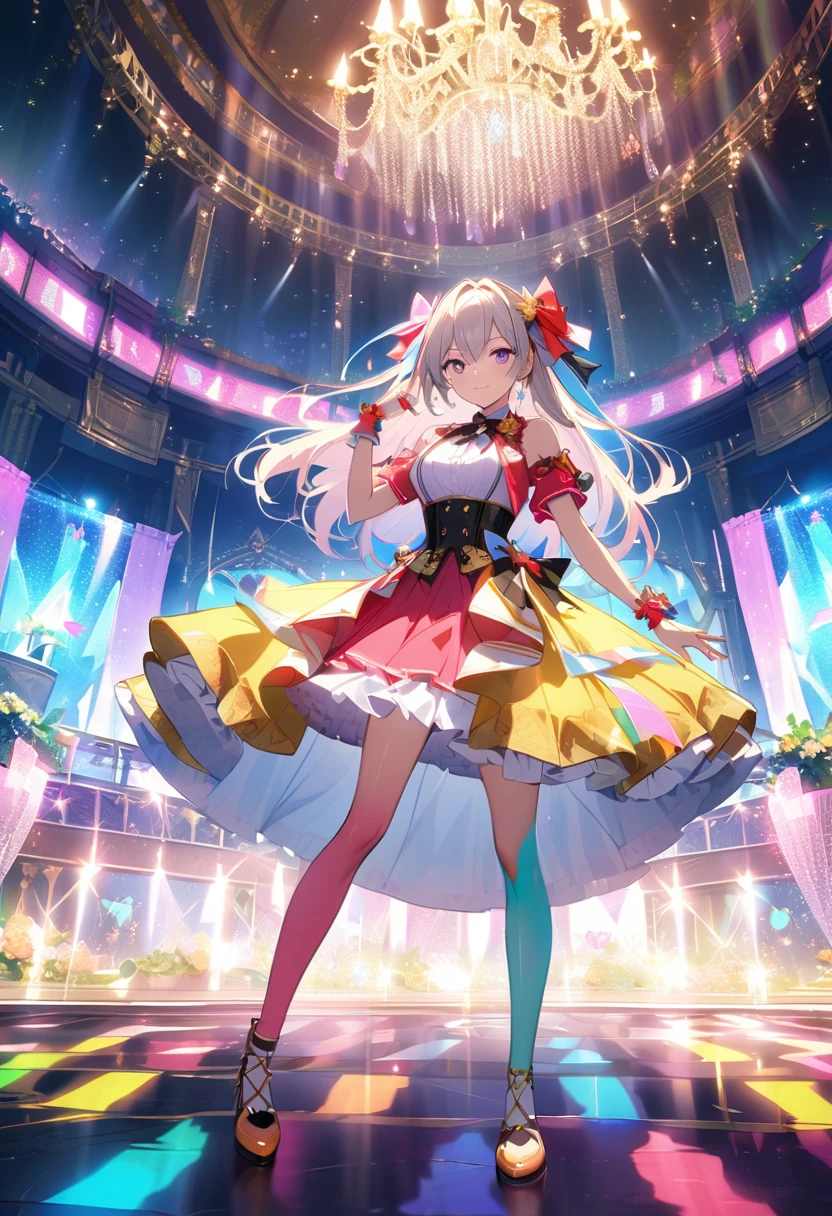 Idol stage,Neon,((舞台light)),Colorful,vase,Flowers,curtain,crystal Light,Heart shaped stage curtain and benches,Ballroom Background,Stage Background,chandelier,Anime Background Art Style Anime,Kingdom of Light Background,dazzling stage,Stadium Background,Colorful anime background,Stunning and mysterious,Lolish,light,Colorful,light照在地板上