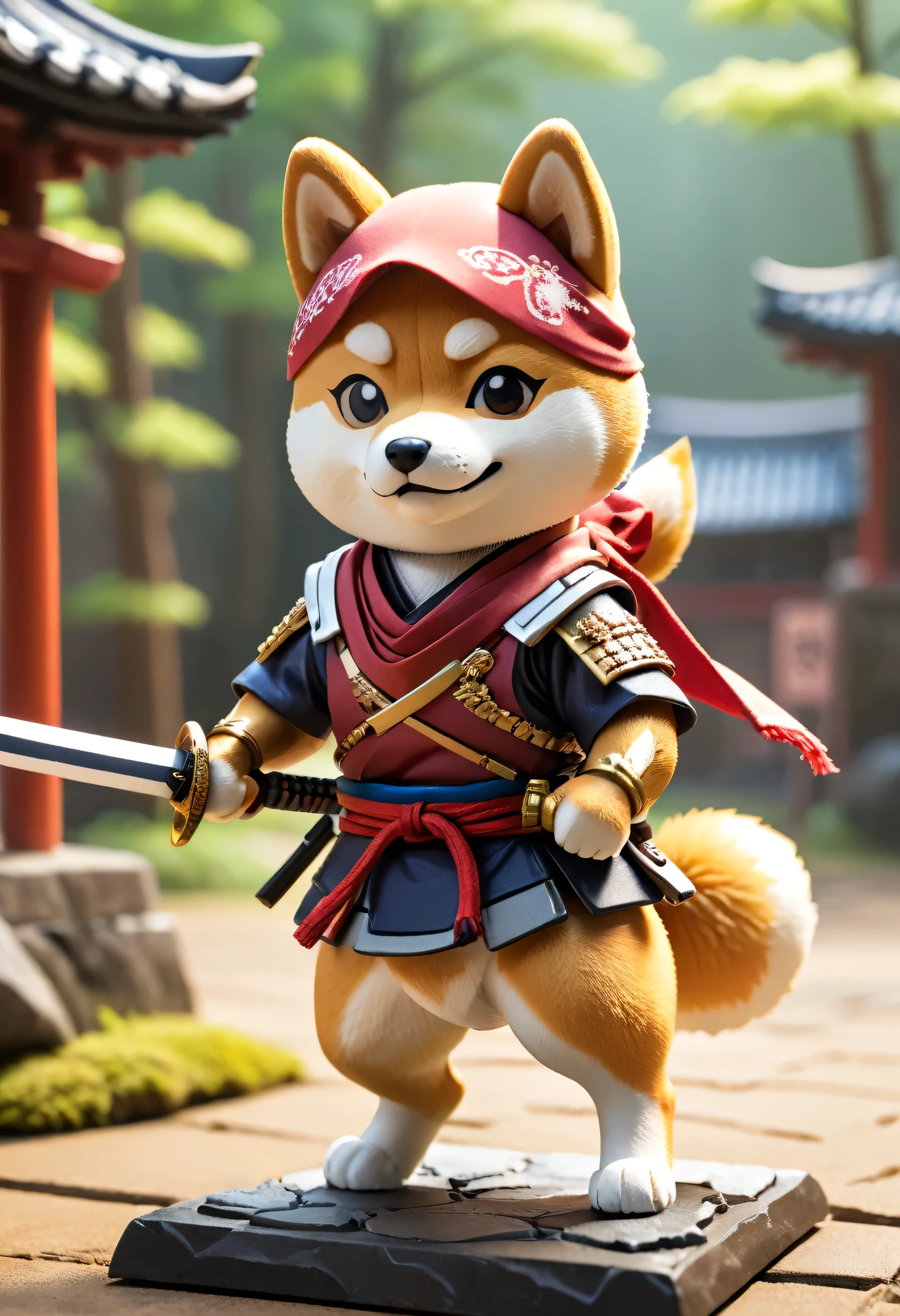 Esbian all over、Cool Shiba Inu、Pop Shiba Inu、Diorama、Simple Background、bandana、Holding a two-handed sword、Ronin、Best Quality, Capture the cutest moments, Depth of written boundary, Super detailed, Ultra-high resolution, Octadale, 8K, 16km race