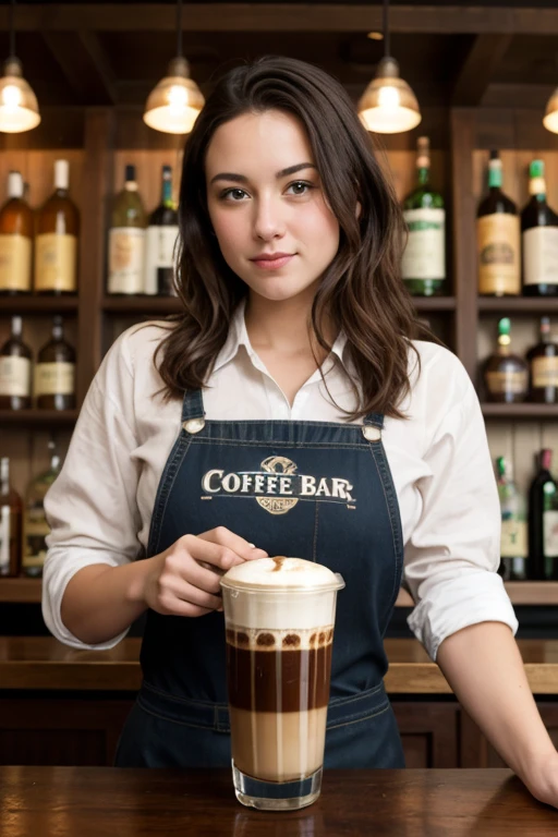 Authentic bar, the 90s, Delicious looking coffee, Female college student working part-time,