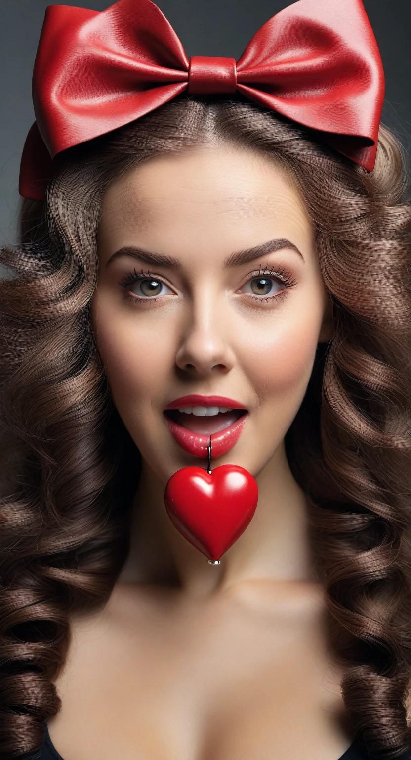 drill hair, curtained hair, lock of hair, Big hair, medium hair, hairband with bow, Heart-shaped pupils, raised eyebrows, smile, wrinkled lips, surrealism, Renaissance, award winning raw photography, style гиппердетализации, from influence of Steven Spielberg, cinematic lighting, depth of field, divine rays, falling shadow, Fujikos, вид first person, first person, wide angle, натуралистичный style, surrealism, UHD, retina(retina: 1.49), masterpiece, accurate, Textured leather, High detail, a high resolution, 16 thousand.(masterpiece, accurate, Textured leather, High detail, a high resolution, 16 thousand.: 1.49)