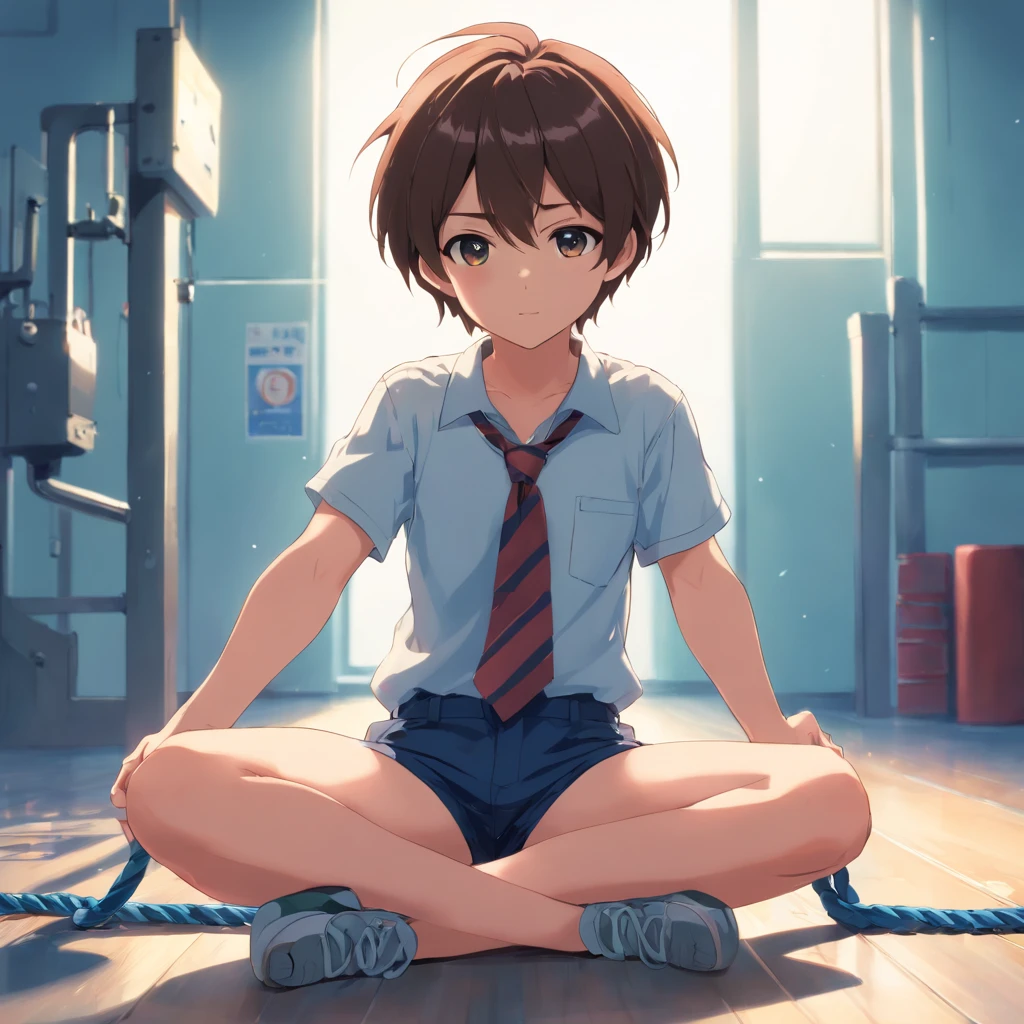 boy' Shorts Tie your hands behind your back, constrained, short hair Rope abandonment punishment complete bondage bondage Gym Shorts Being made to sit on the floor Punishment