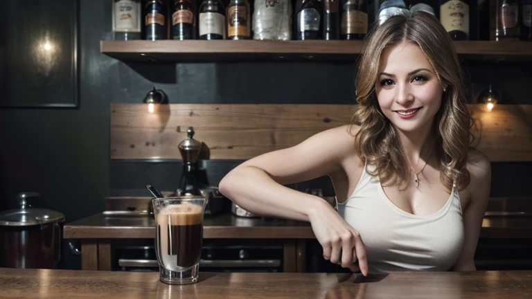 Authentic bar, the 90s, Delicious looking coffee, Female college student working part-time,