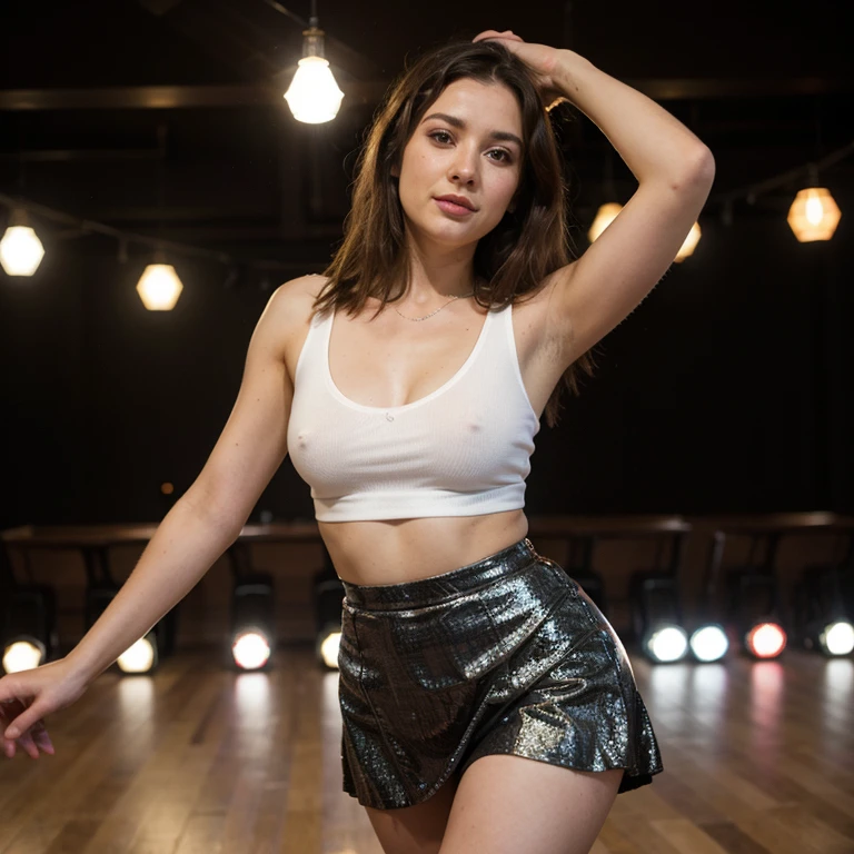 Dancing in shiny short skirt