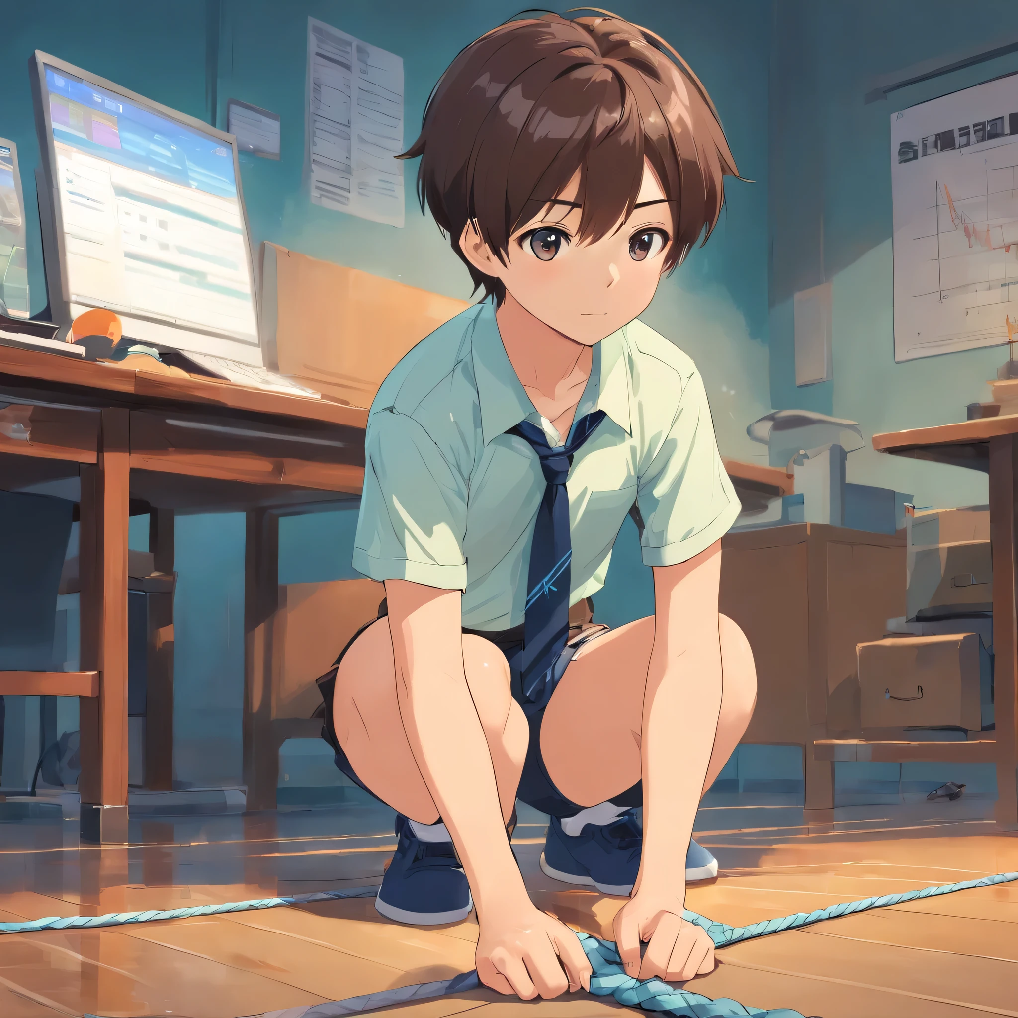 boy' Shorts Tie your hands behind your back, constrained, short hair Rope abandonment punishment complete bondage bondage Gym Shorts Being made to sit on the floor Punishment