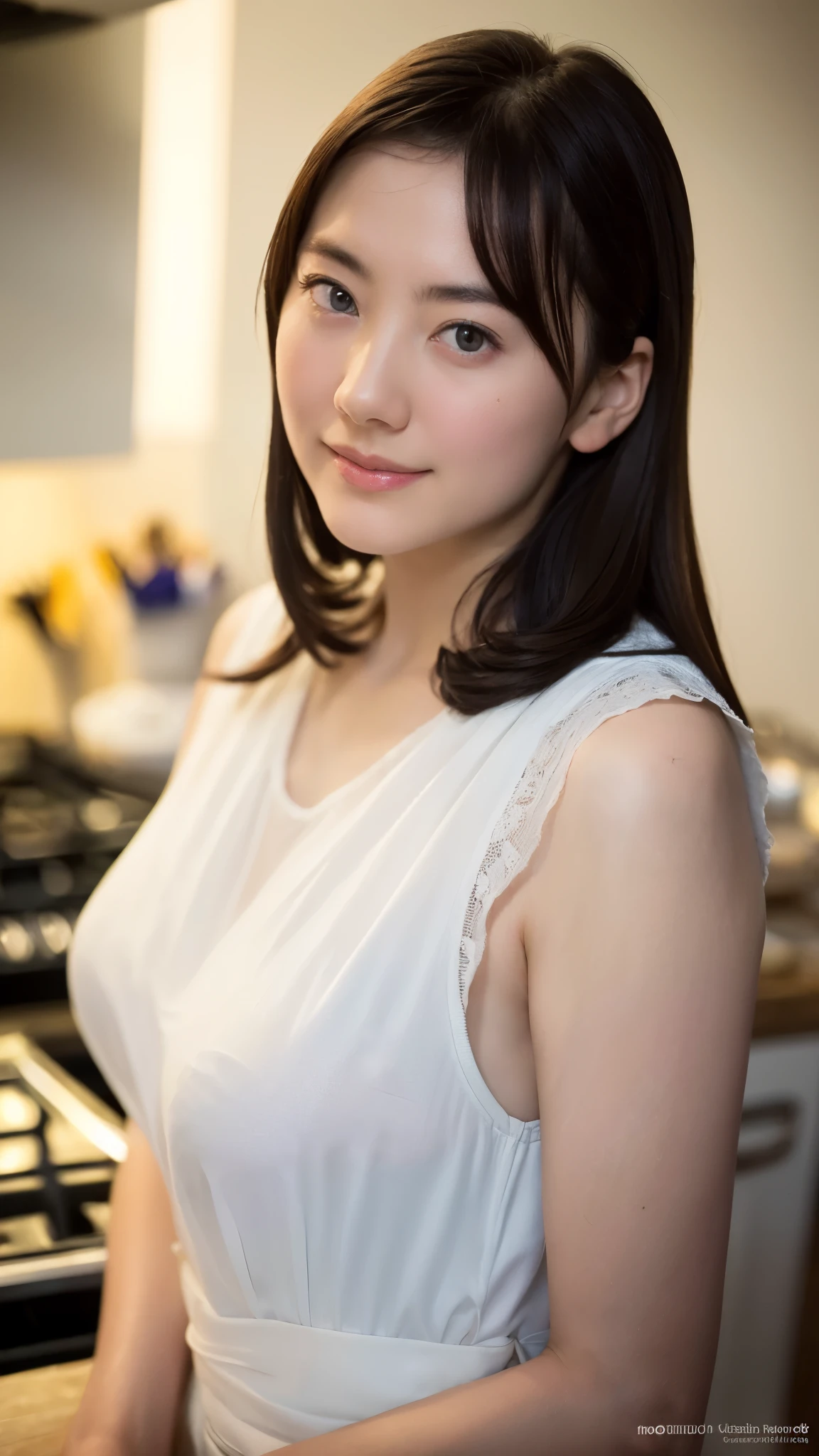 "(highest quality,8K,High resolution,masterpiece:1.2),Super detailed,(realistic,photorealistic,photo-realistic:1.37),soft focus,18-year-old,beautiful and detailed face,Detail view,renaissance art,delicate artwork,kitchen,kitchen apron,age girl,seductive lingerie,Gentle milk dripping onto my chest, Bright colors,studio lighting"