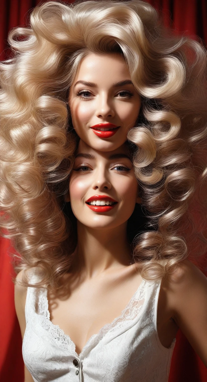 drill hair, curtained hair, lock of hair, Big hair, medium hair, shiny hair (dynamic hair color: 1.49), supermodel for Cosmopolitan, raised eyebrows, smile, wrinkled lips, surrealism, Renaissance/rococo/Baroque, award winning raw photography, style гиппердетализации, from influence of Steven Spielberg, cinematic lighting, depth of field, divine rays, falling shadow, Fujikos, вид first person, first person, wide angle, натуралистичный style, surrealism, UHD, retina(retina: 1.49), masterpiece, accurate, Textured leather, High detail, a high resolution, 16 thousand.(masterpiece, accurate, Textured leather, High detail, a high resolution, 16 thousand.: 1.49)