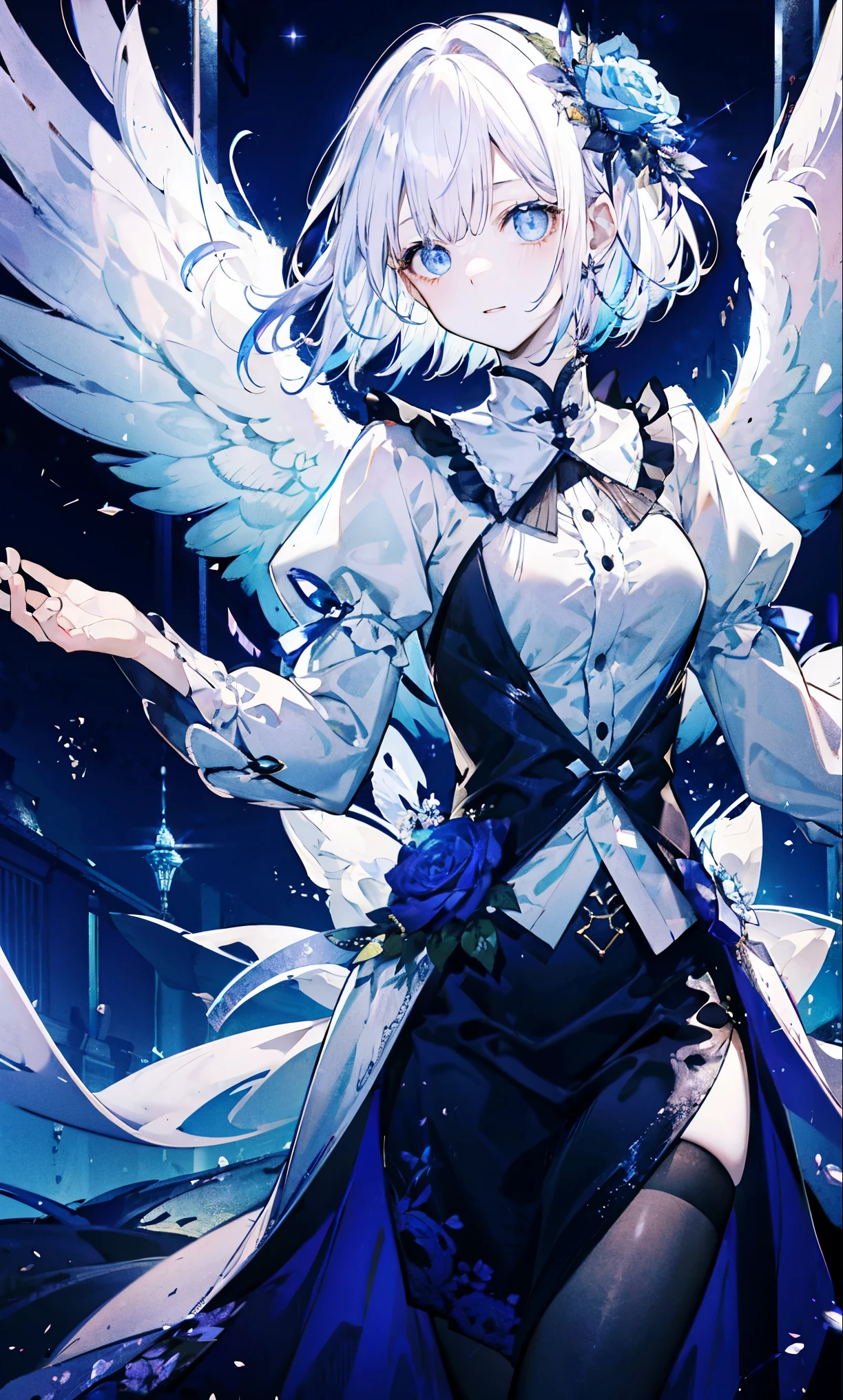 The angel is depicted with a pale and glowing cot has heterochromatic eyes.、Its skin seems to radiate an otherworldly glow。he、Symbol of divinity、Decorated with a pair of shining Fair wings。This scene is so wonderful.、它捕捉了這些天體的美麗和mystery。Angelic、pale、glow、color、shine、A rare treasure、Brilliance、shine、Fair、wingspan、sanctity、Fair、charming、beauty、mystery。