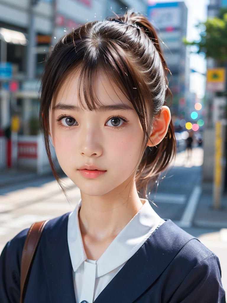 ((SFW: 1.4)), ((SFW, high ponytail, 1 girl)), Ultra-high resolution, (Realistic: 1.4), RAW Photos, highest quality, (PhotoRealistic Stick),Soft Light, ((15 years old)), ((Japanese)), (( (Young Face))), (surface), (Depth of written boundary), masterpiece, (Realistic), woman, bangs, ((1 girl))