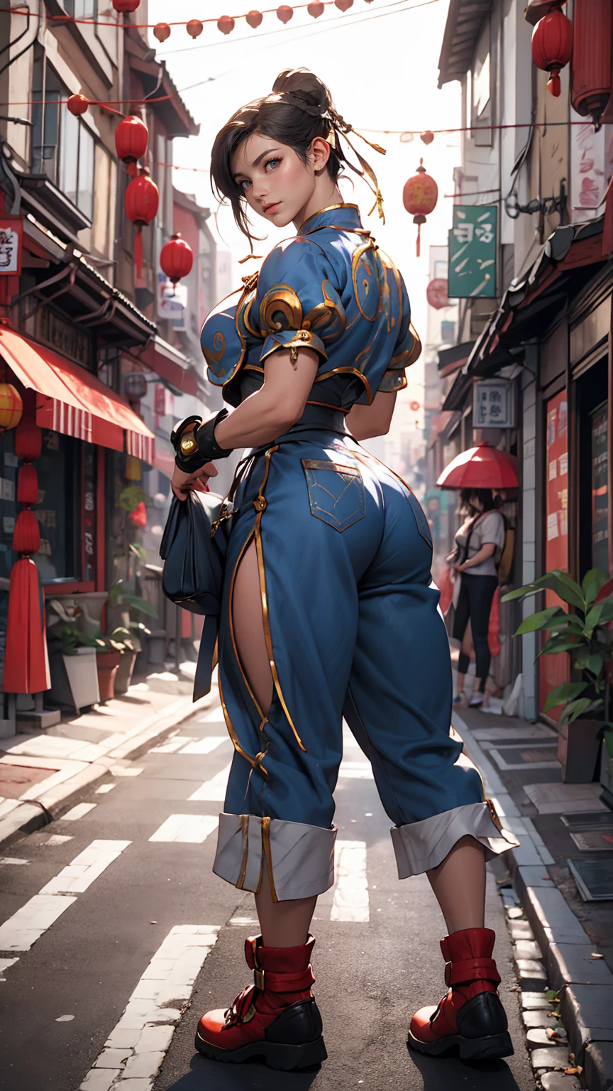Capcom「Street Fighter」Chun-Li、In an alley in Chinatown、Leaning against the wall of a building with one's arms folded