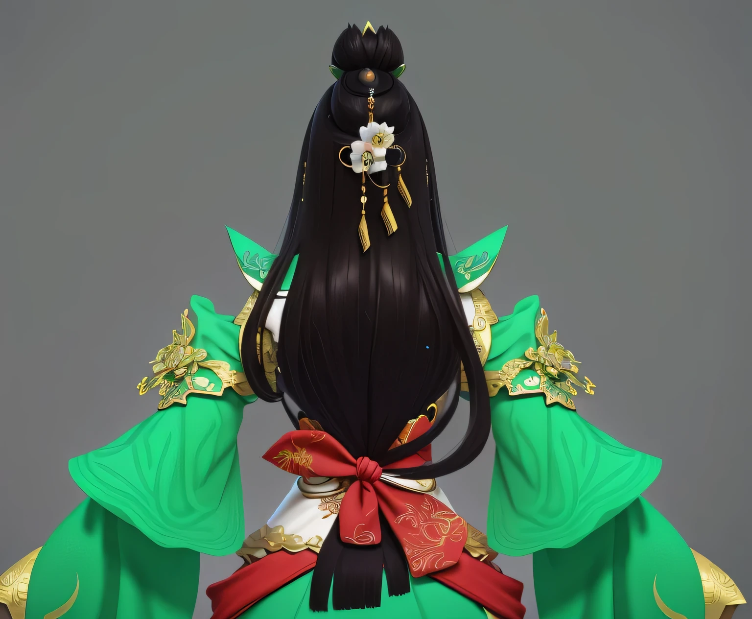 Close-up of a long-haired woman in a green dress, Onmyoji detailed art, Detail of long black hair, Long flowing hair and robes, Inspired by Ju Lian, Inspired by trees, Onmyoji, Gorgeous and detailed hair, Onmyoji portrait, hand painted textures on model, Detailed Hair Mist, Geisha Hairstyle, Gorgeous hair，3D Character Art，Ashe，2。5 D CGI Anime Fantasy Artwork，CGScosiety，Close-up characters，As seen on the Art Station