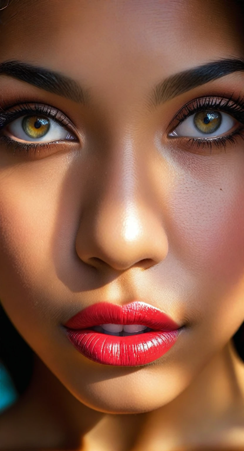 (best quality,ultra-detailed,realistic:1.37),beautiful detailed eyes,beautiful detailed lips,detailed face,long eyelashes,1girl,(Columbian-Cuban heritage),(imperfect skin,natural texture,non-ideal skin),visible ankles,pear-shaped breasts,young lady,portrait,photography,vivid colors,soft lighting
