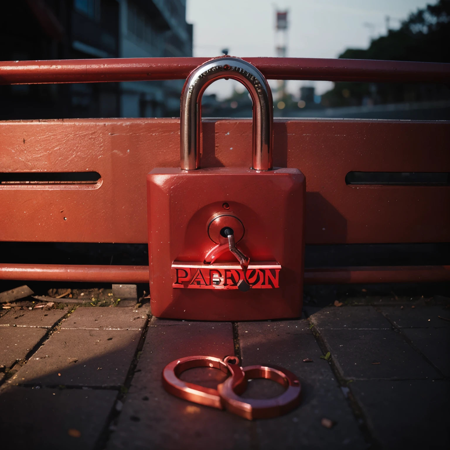 Make a picture of a neon red padlock