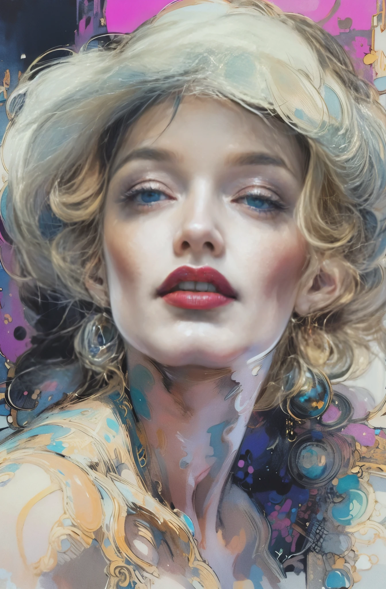 A beautiful portrait of a certain great actress, Marlene Dietrich, Decadence, pretty much beautiful face, Ultra-detailed paintings inspired by WLOP, ArtStation Trends, Fantasy art, intricate WLOP, art of WLOP, WLOPart, WLOP |, the style of WLOP, Beautiful character drawings, WLOP painting style, WLOP | art germ, Unparalleled Beauty Tumbler, Figurative art, Intense watercolor, Watercolor detailed art, Watercolor splash, Surreal, Avant-garde pop art, Beautiful and expressive paintings, Beautiful artwork illustration, Very colorful tones, wonderful, Cool Beauty, masterpiece, highest quality, Official Art, women only, Sharp contours, Best Shot, Vector art, By Sandra Chevrier, Dave McKean、Richard Avedon、By Makiej Kusiala, Bright design