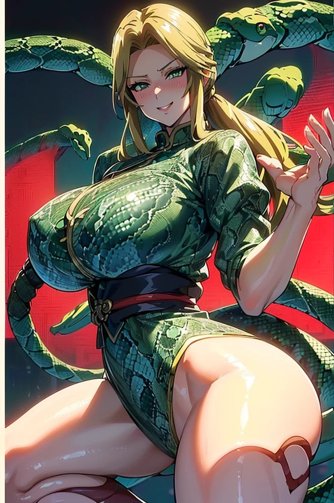 8k(((((Ecstatic Face)))))(woman,Huge ,very red lips,Big Ass,Narrow waist,Long legs,Green Eyes立っている)) 8k(((Anime Style,A sloppy smile,What we are looking for,Face mischievous face,The facial expression is accurate)))8k(((((Anime Style)))))8k(((((Anime Style))))) 8k((Anime Style,A sloppy smile,What we are looking for,Face mischievous face,The facial expression is accurate))8k(Anime Style)8k(((((Anime Style)Green Eyes))))8k(((((Green Eyesの描写しっかり))))) 8k(((((Staring at me))))) 8k(((Blushing))) 8k((((snake:1.3))) 8k(((((snakeの女))))年上のwoman
