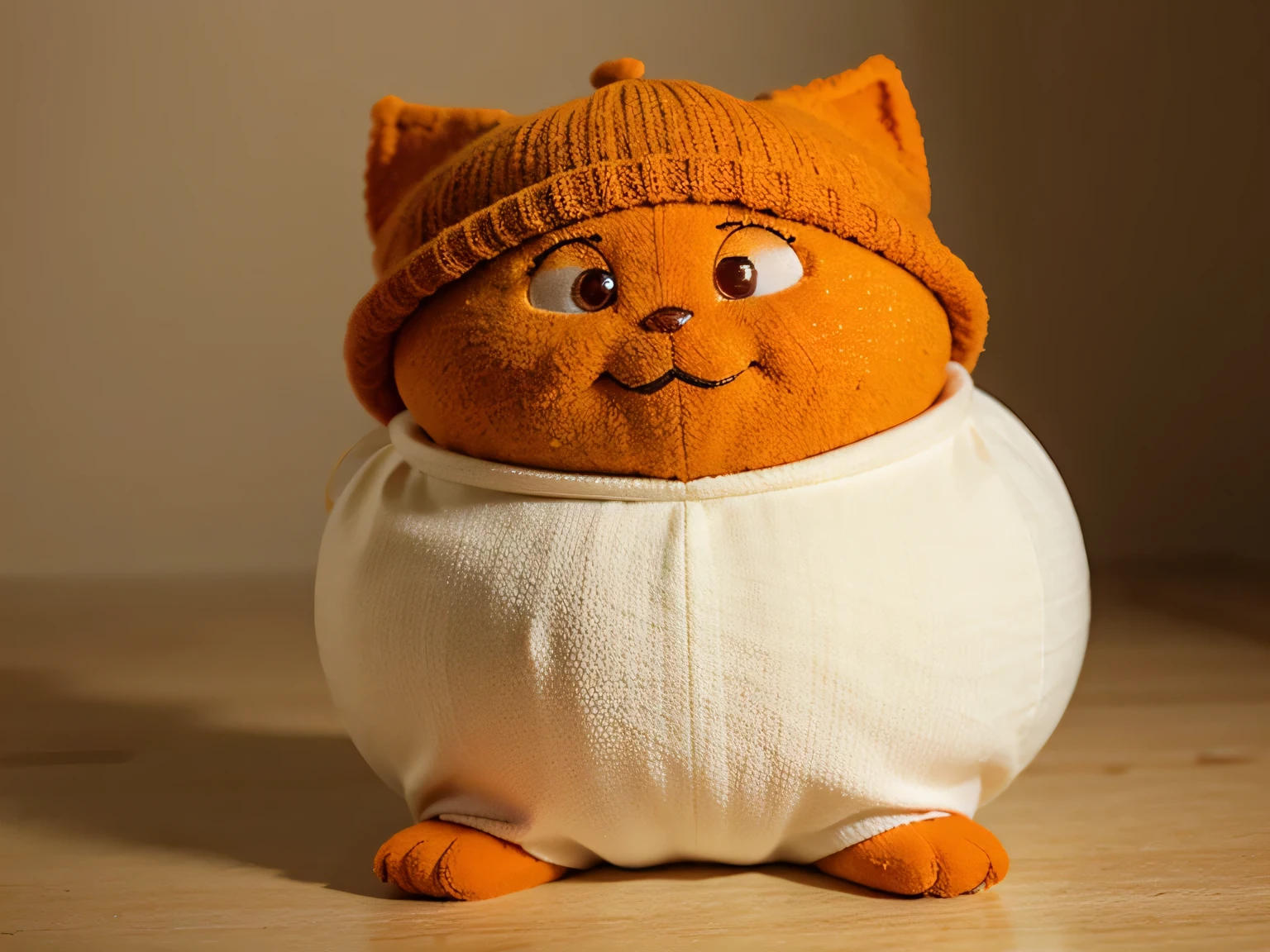 A chubby orange wearing a hat,