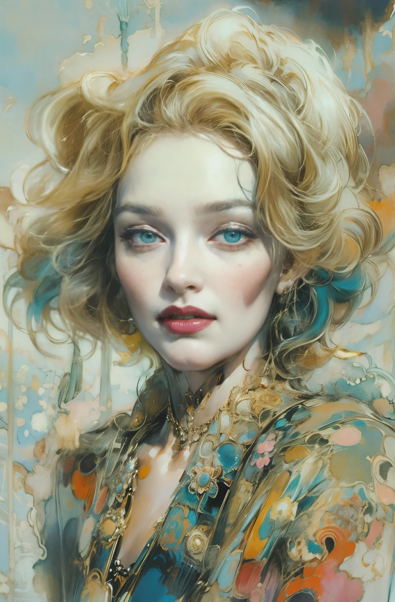 A beautiful portrait of a certain great actress, Marlene Dietrich, Icons of decadence, pretty much beautiful face, Ultra-detailed paintings inspired by WLOP, ArtStation Trends, Fantasy art, intricate WLOP, art of WLOP, WLOPart, WLOP |, the style of WLOP, Beautiful character drawings, WLOP painting style, WLOP | art germ, Unparalleled Beauty Tumbler, Figurative art, Intense watercolor, Watercolor detailed art, Watercolor splash, Surreal, Avant-garde pop art, Beautiful and expressive paintings, Beautiful artwork illustration, Very colorful tones, wonderful, Cool Beauty, masterpiece, highest quality, Official Art, women only, Sharp contours, Best Shot, Vector art, By Sandra Chevrier, Dave McKean、Richard Avedon、By Makiej Kusiala, Bright design