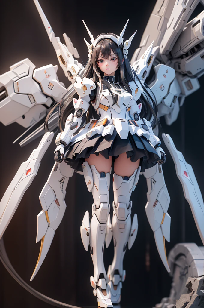 (highest quality)), ((masterpiece)), (very detailed: 1.3), 3D, {(****ung girl)}, (white ,salor suit,navy skirt,white tie,under armor:1.3), (black hair:1.5), (She is fused with futuristic Gundam mecha:1.3), with headgear, with v-fin , armored shoulders,armored under arms, armored under legs, short sleeve, attached 2 huge weapons on back, legs mounted weapon module,multilayer textureperfect proportions, octane rendering, duotone lighting, Low ISO, wide aperture, White balance, Rule of thirds, ultra HD16k, HDR (High Dynamic Range), Ray Tracing, NVIDIA RTX, Super Resolution, Subsurface Scattering, PBR Texturing, Post Processing, Anisotropic Filtering, Depth of Field, Maximum Clarity and Clarity, High efficiency subpixel, subpixel convolution, particles of light, light scattered, Tyndall effect, full body:1.5,battle pose:1.4, (face-off sex position:1,2), , cute, (cute:1.2), (long hair:1.3), (Average face of Japanese idols),  (baby face), Wide forehead:1.2, Plump Cheeks, Small jaw, in the hangar,looking at viewer,Focus on the eyes , (Four perfect fingers, One thumb),