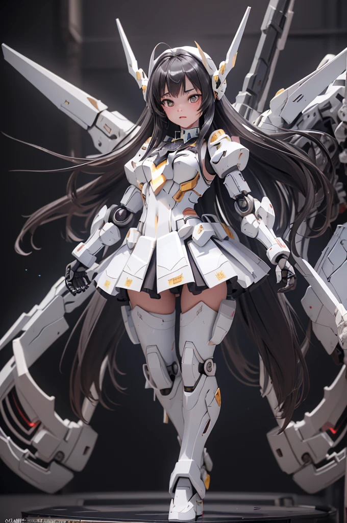 (highest quality)), ((masterpiece)), (very detailed: 1.3), 3D, {(****ung girl)}, (white ,salor suit,navy skirt,white tie,under armor:1.3), (black hair:1.5), (She is fused with futuristic Gundam mecha:1.3), with headgear, with v-fin , armored shoulders,armored under arms, armored under legs, short sleeve, attached 2 huge weapons on back, legs mounted weapon module,multilayer textureperfect proportions, octane rendering, duotone lighting, Low ISO, wide aperture, White balance, Rule of thirds, ultra HD16k, HDR (High Dynamic Range), Ray Tracing, NVIDIA RTX, Super Resolution, Subsurface Scattering, PBR Texturing, Post Processing, Anisotropic Filtering, Depth of Field, Maximum Clarity and Clarity, High efficiency subpixel, subpixel convolution, particles of light, light scattered, Tyndall effect, full body:1.5,battle pose:1.4, (face-off sex position:1,2), , cute, (cute:1.2), (long hair:1.3), (Average face of Japanese idols),  (baby face), Wide forehead:1.2, Plump Cheeks, Small jaw, in the hangar,looking at viewer,Focus on the eyes , (Four perfect fingers, One thumb),