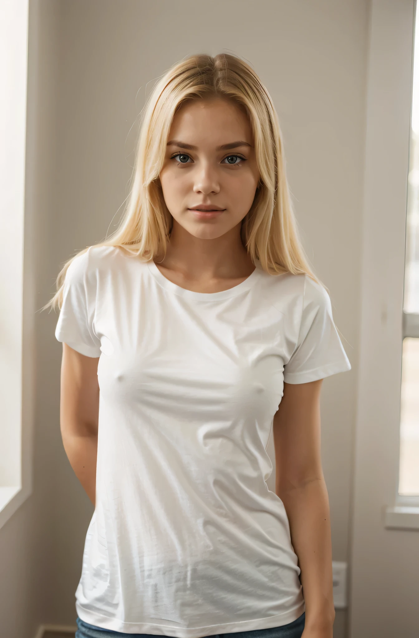 Beautiful blonde girl in a T-shirt