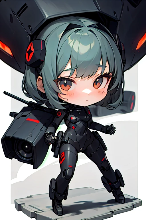 emo girl, millitary suit, chibi, with drone