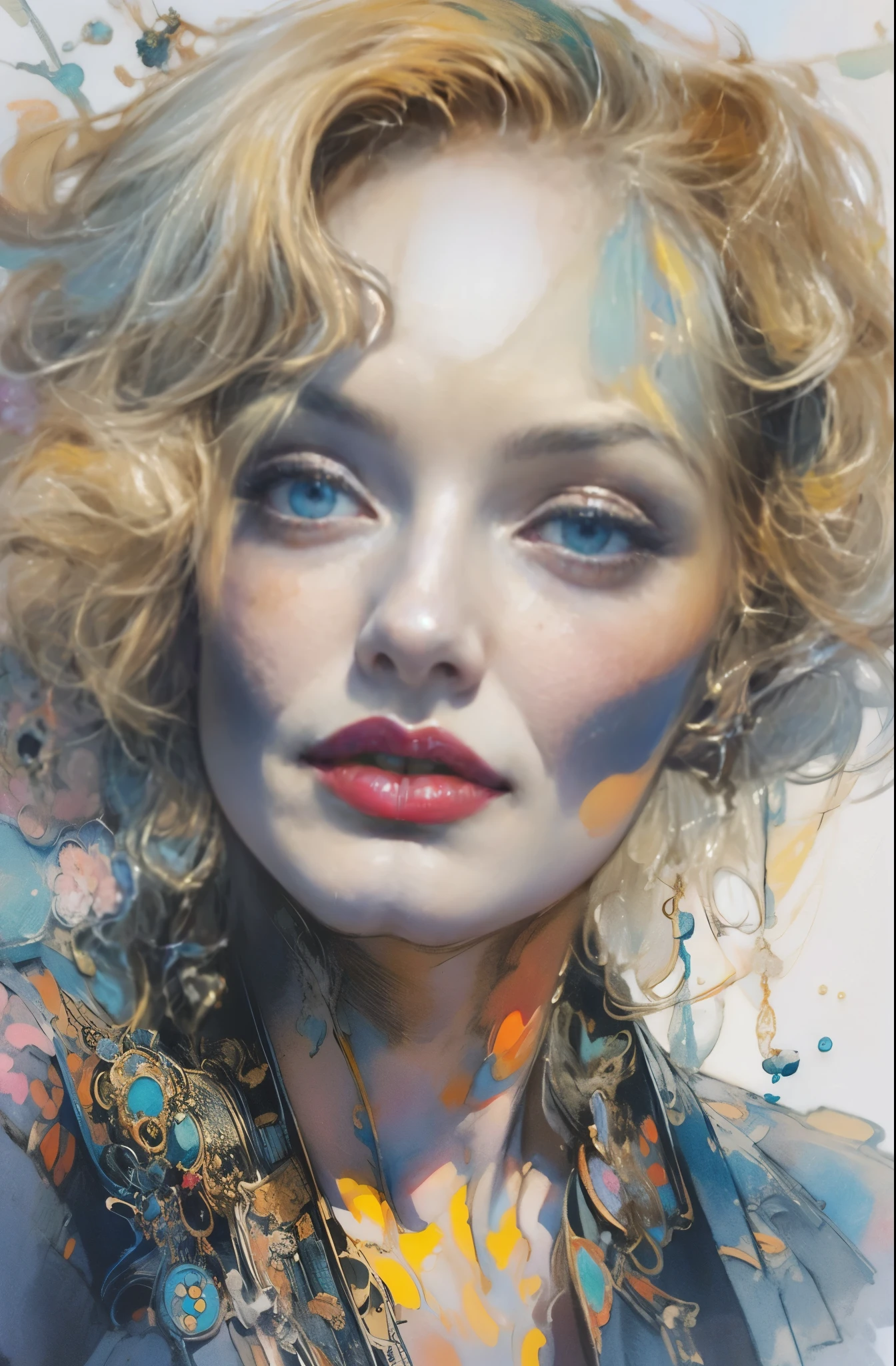 A beautiful portrait of a certain great actress, Marlene Dietrich, Icons of decadence, pretty much beautiful face, Ultra-detailed paintings inspired by WLOP, ArtStation Trends, Fantasy art, intricate WLOP, art of WLOP, WLOPart, WLOP |, the style of WLOP, Beautiful character drawings, WLOP painting style, WLOP | art germ, Unparalleled Beauty Tumbler, Figurative art, Intense watercolor, Watercolor detailed art, Watercolor splash, Surreal, Avant-garde pop art, Beautiful and expressive paintings, Beautiful artwork illustration, Very colorful tones, wonderful, Cool Beauty, masterpiece, highest quality, Official Art, women only, Sharp contours, Best Shot, Vector art, By Sandra Chevrier, Dave McKean、Richard Avedon、By Makiej Kusiala, Bright design