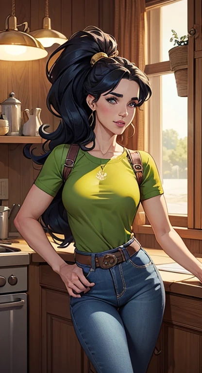 Com um dragão Ennifer Connelly, very long to the waist and half curly with bangs, seios pequenos, olhos grandes com um brilho apaixonado, olhos verdes mel, Um lindo sorriso, vestindo uma camiseta preta longa com um terno feminino verde e jeans, in a serious and sweet comic-style pose, alta qualidade Jennifer Connelly personagem mulher estilo Jennifer Connelly com marcas de guerras Imagem de desenho animado de uma mulher .Ilustra??o estilo desenho animado, estilo de arte dos desenhos animados, estilo de arte dos desenhos animados, digital illustration style, estilo atompunk projeto de pessoaagens altamente detalhado, arte digital detalhada coragem, Forest fan art, Design de personagens de retrato, beautiful digital illustration, retrato de alta qualidade, Arte em quadrinhos, mulher jovem cabelo com transas lindas . Queen Anna by Jennifer Connelly lined eyes Medium large bust and wonderful sexy clothes. image expression of sexual desire from waist to head illustration Queen Anne of Arendelle atompunk style Fallout 4 style pose playboy magazine sensual witch Character cartoon style facial expression happy beautiful smile and six medium small portrait mode waist up with lots of gold around her other stones portrait precious mode waist up queen of the south Jennifer Connelly GTA scenery dominatrix gold coins chest with jewelry with her boyfriend, um homem com barba preta, armado com um estilo militar, Jennifer Connelly Turnaround sheet Creates multiple images in different poses of the same cartoon character:1.2), Mulher do Sul do Brasil arafed woman in a housekeeper outfit posing in a kitchen, gorgeous housekeeper, anime girl in a housekeeper costume, garota sexy, housekeeper, housekeeper dress, a sexy housekeeper in a magical forest, housekeeper outfit, linda mulher de anime sedutora, cosplay, cosplay de  anime, beautiful housekeeperen, Alena Aenami e Artgerm, 