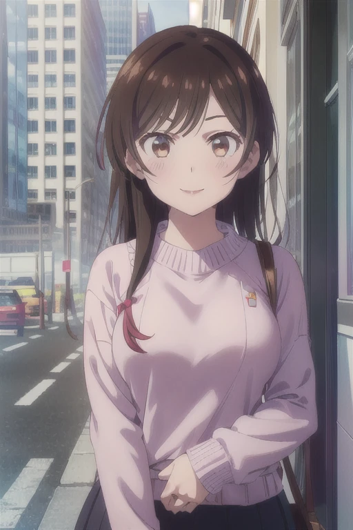 (((Pixel Perfect, Perfect in every detail))), alone, One girl, Chizuru Ichinose, sweater, View your viewers, smile, Upper Body