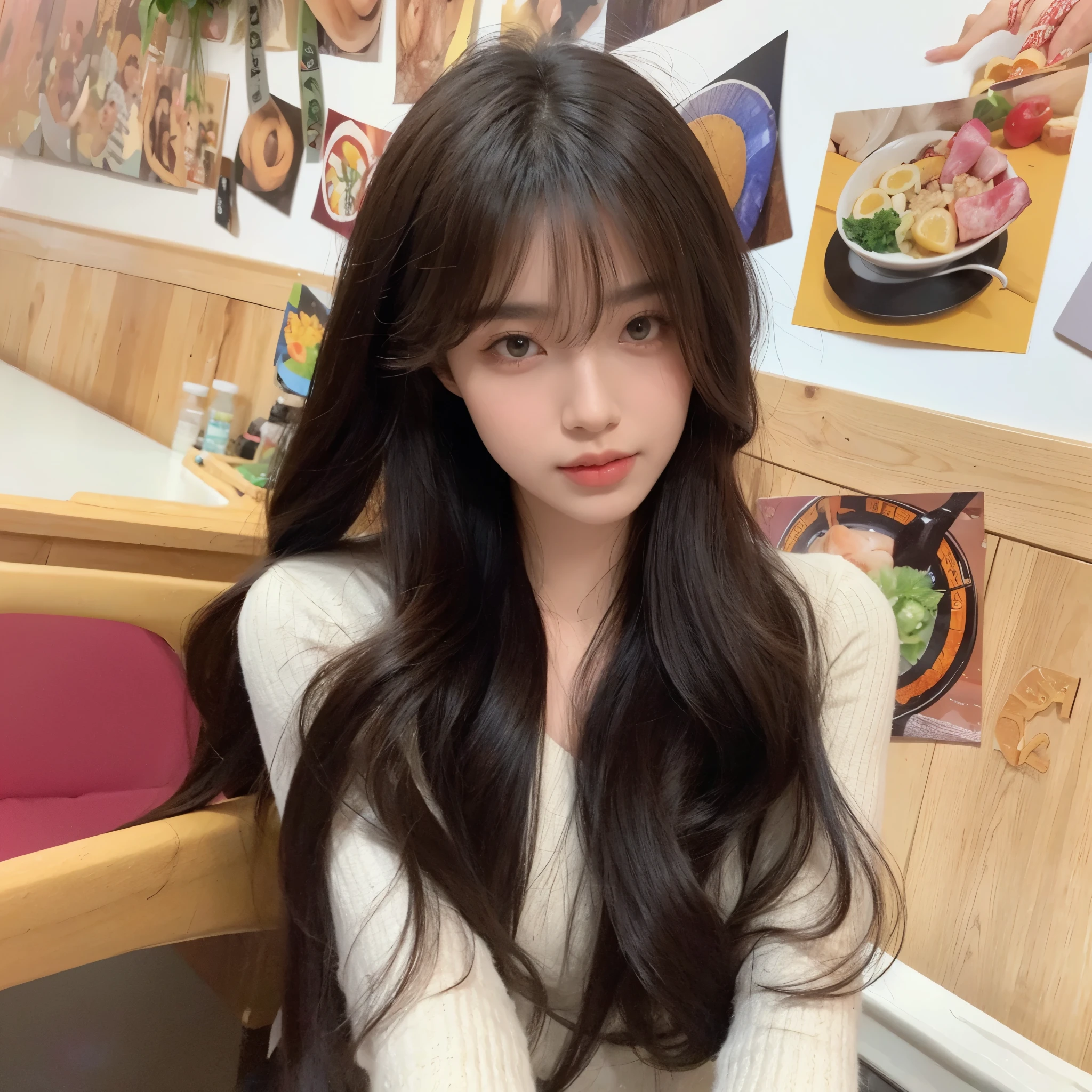 Black long curly hair,Naturally good-looking,More hair,The background is natural, simple and clean