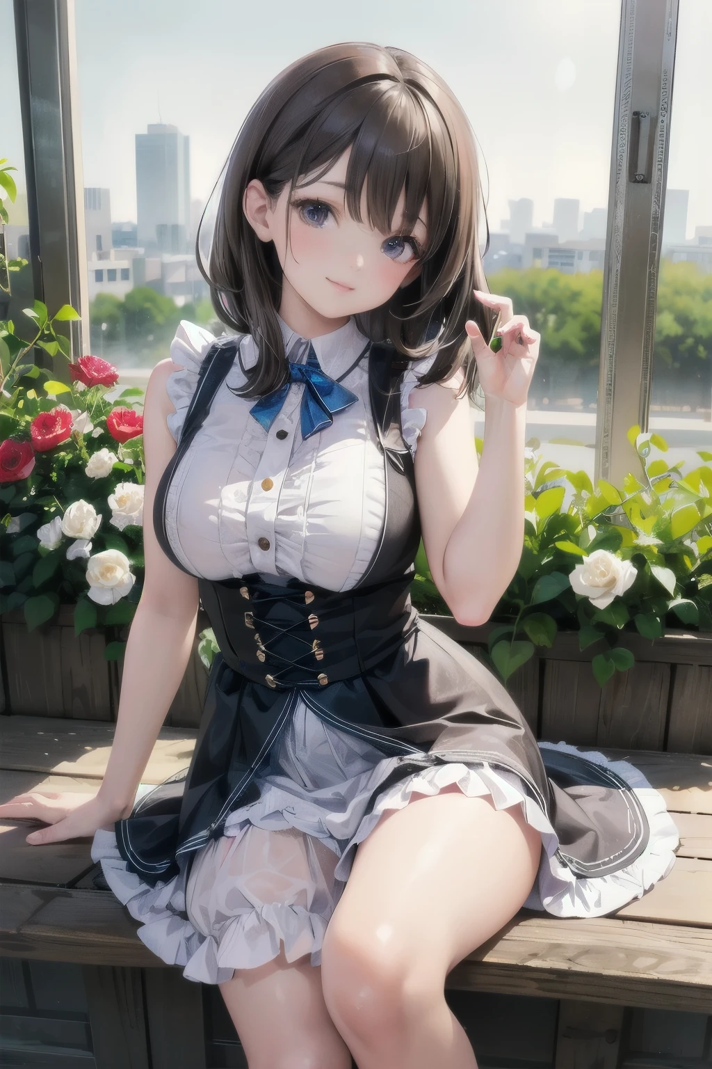 very cute and beautiful girl,(highly detailed beautiful face),(smile),
black hair,looking at viewer,stylish pose,beautiful legs,cowboy shot,
floral pattern brown lolita dress with detailed frills,
flower garden,elegant wooden arbor,shrubbery,
(best quality,masterpiece),absurdres,highres,ultra-detailed,extremely detailed,32k,8k resolution,
intricate details,cinematic scene,detailed background,solo,dynamic angle,(realistic,photorealistic),aesthetic beautiful darkbrown eyes,