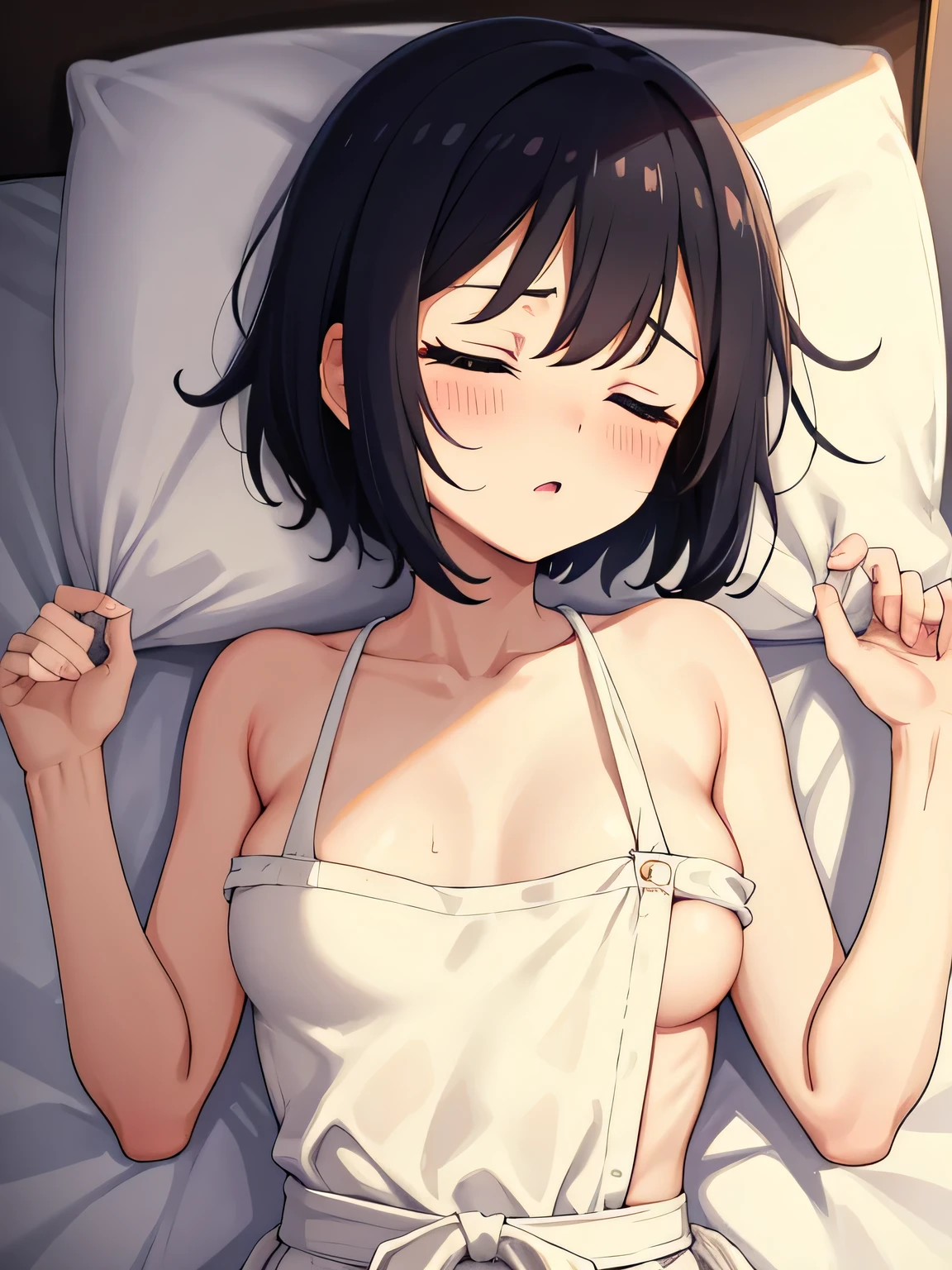 1. Beautiful woman in naked apron, short hair, Small breasts,Black Hair, Hospital Beautiful Cute High Quality Sleeping in Bed Sleep Bukkake Facial Sweat Open your mouth Lots of drooling