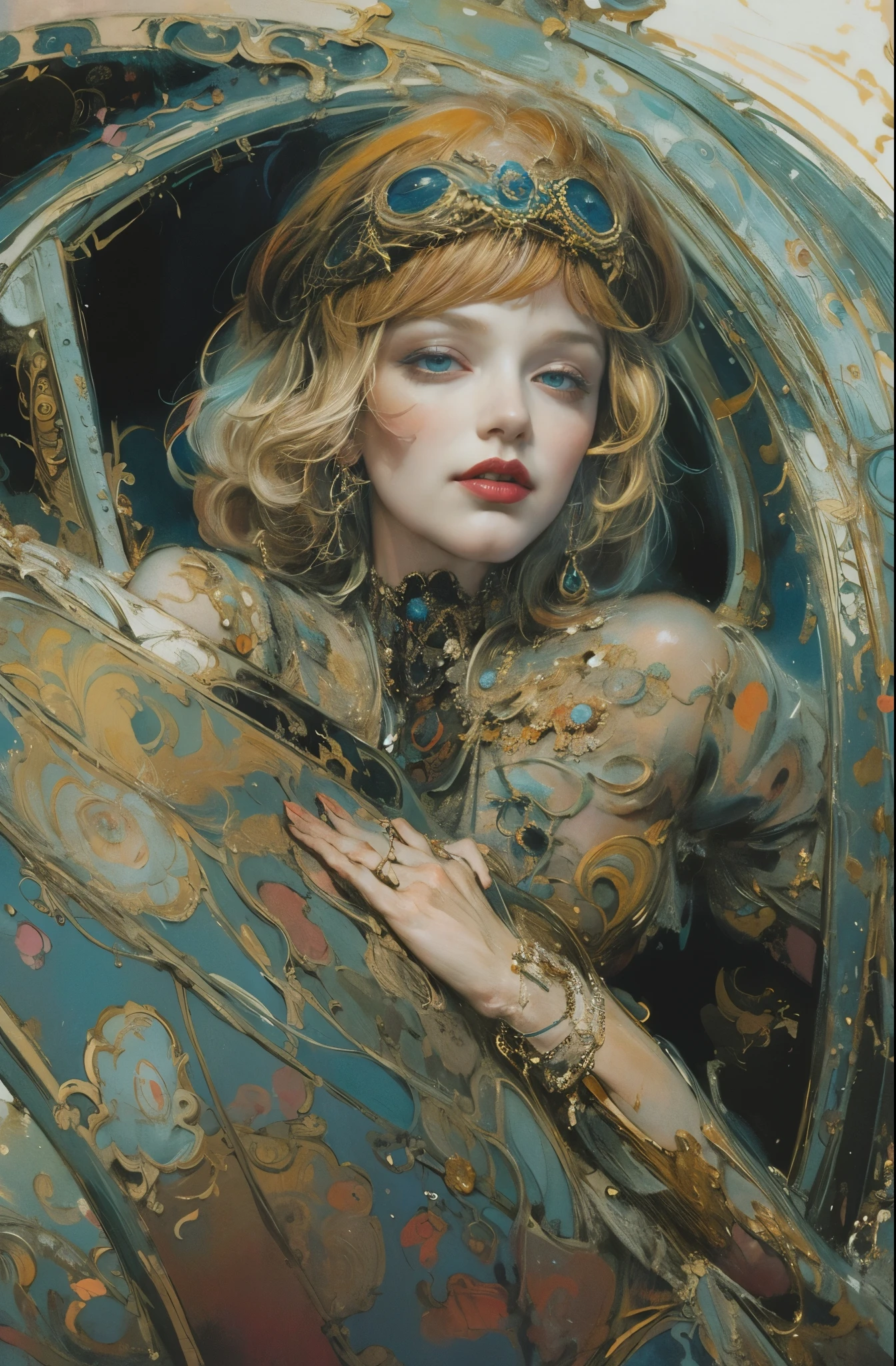 A beautiful portrait of a female pilot, Marlene Dietrich, Icons of decadence, pretty much beautiful face, Ultra-detailed paintings inspired by WLOP, ArtStation Trends, Fantasy art, intricate WLOP, art of WLOP, WLOPart, WLOP |, the style of WLOP, Beautiful character drawings, WLOP painting style, WLOP | art germ, Unparalleled Beauty Tumbler, Figurative art, Intense watercolor, Watercolor detailed art, Watercolor splash, Surreal, Avant-garde pop art, Beautiful and expressive paintings, Beautiful artwork illustration, Very colorful tones, wonderful, Cool Beauty, masterpiece, highest quality, Official Art, women only, Sharp contours, Best Shot, Vector art, By Sandra Chevrier, Dave McKean、Richard Avedon、By Makiej Kusiala, Bright design