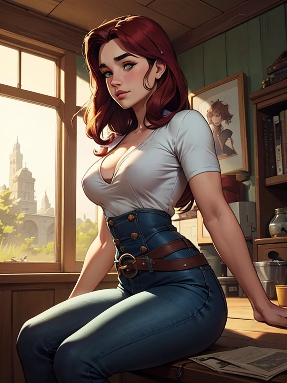 Female style character beautiful breasts symmetrical medium breasts Fiona queen Anna of Arendelle with war marks Cartoon image of a woman .Ilustra??o estilo desenho animado, estilo de arte dos desenhos animados, estilo de arte dos desenhos animados, digital illustration style, estilo atompunk design de personagens altamente detalhado, arte digital detalhada coragem, Forest fan art, Design de personagens de retrato, beautiful digital illustration, retrato de alta qualidade, Arte em quadrinhos, mulher jovem cabelo com transas lindas . Queen Anna of ArendelleBeautiful lined eyes Medium large bust and wonderful sexy clothes. image expression of sexual desire from waist to head illustration Queen Anne of Arendelle atompunk style Fallout 4 style pose playboy magazine a close-up of a woman sitting with a dragon Ennifer Connelly, very long to the waist and half curly with bangs, seios pequenos, olhos grandes com um brilho apaixonado, olhos verdes mel, Um lindo sorriso, vestindo uma camiseta preta longa com um terno feminino verde e jeans, in a serious and sweet comic-style pose, alta qualidade Jennifer Connelly personagem mulher estilo Jennifer Connelly com marcas de guerras Imagem de desenho animado de uma mulher .Ilustra??o estilo desenho animado, estilo de arte dos desenhos animados, estilo de arte dos desenhos animados, digital illustration style, estilo atompunk projeto de pessoaagens altamente detalhado, arte digital detalhada coragem, Forest fan art, Design de personagens de retrato, beautiful digital illustration, retrato de alta qualidade, Arte em quadrinhos, mulher jovem cabelo com transas lindas . Rainha Anna por Jennifer Connelly um desenho de uma mulher com roupa preta, red hair and demon face, Lois van Baarle e Rossdraws, lazy |, por Ryan Yee, by lazy, lazy art style, garota monstro, artgerm e lois van baarle, lazy and wlop, inspired by lazy, no estilo de Ross Tran