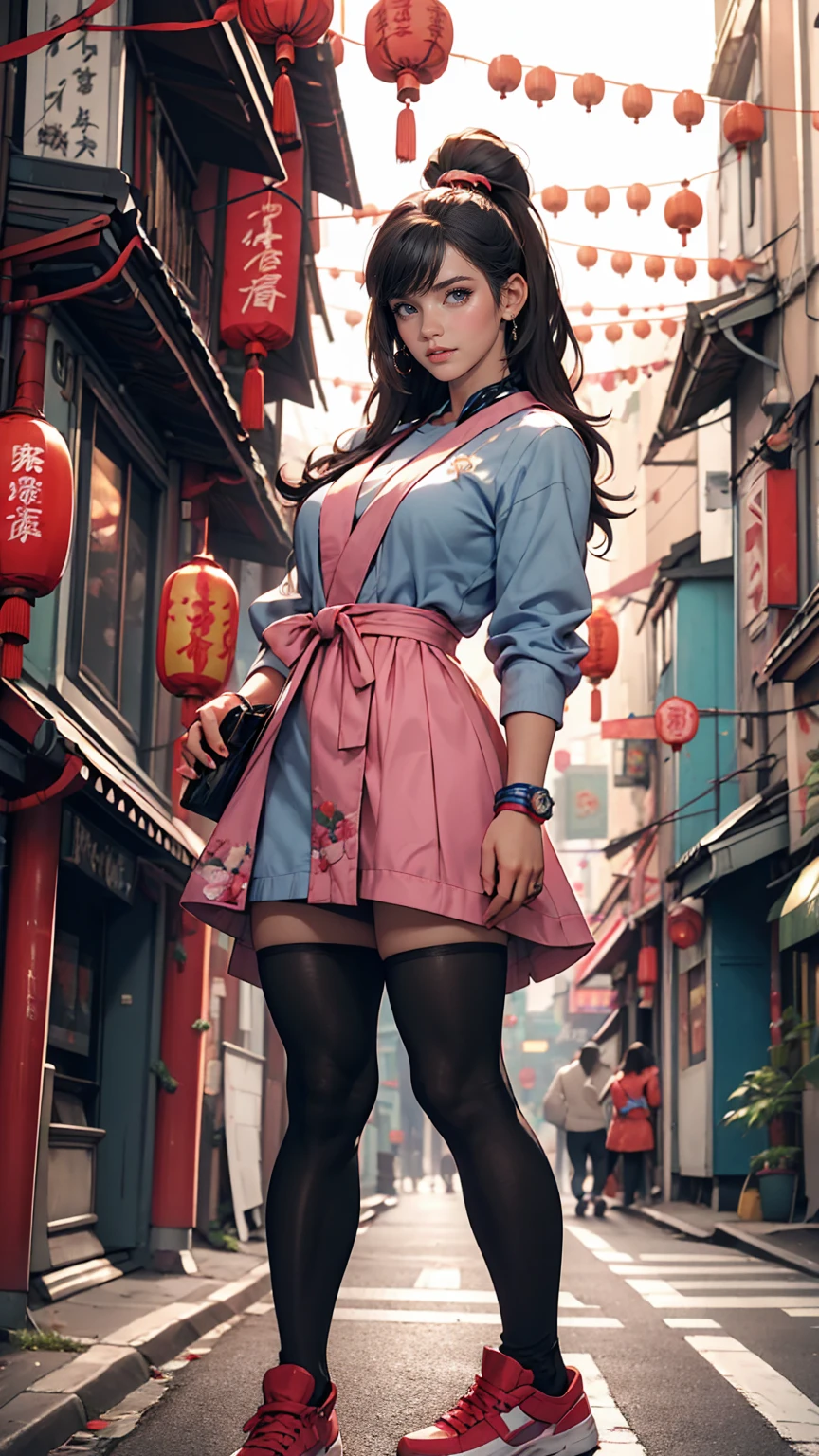 Capcom「Street Fighter」Rainbow Mika、In an alley in Chinatown、Leaning against the wall of a building with one&#39;s arms folded