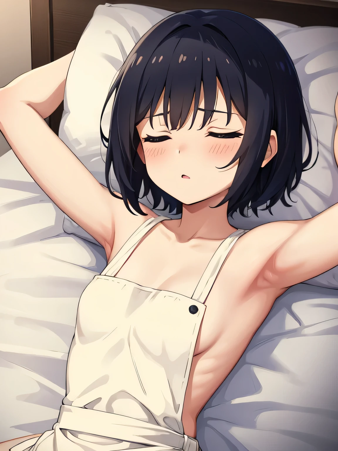 1. Beautiful woman in naked apron, short hair, Small breasts,Black Hair, Hospital Beautiful Cute High Quality Sleeping in bed Sleep Sexy